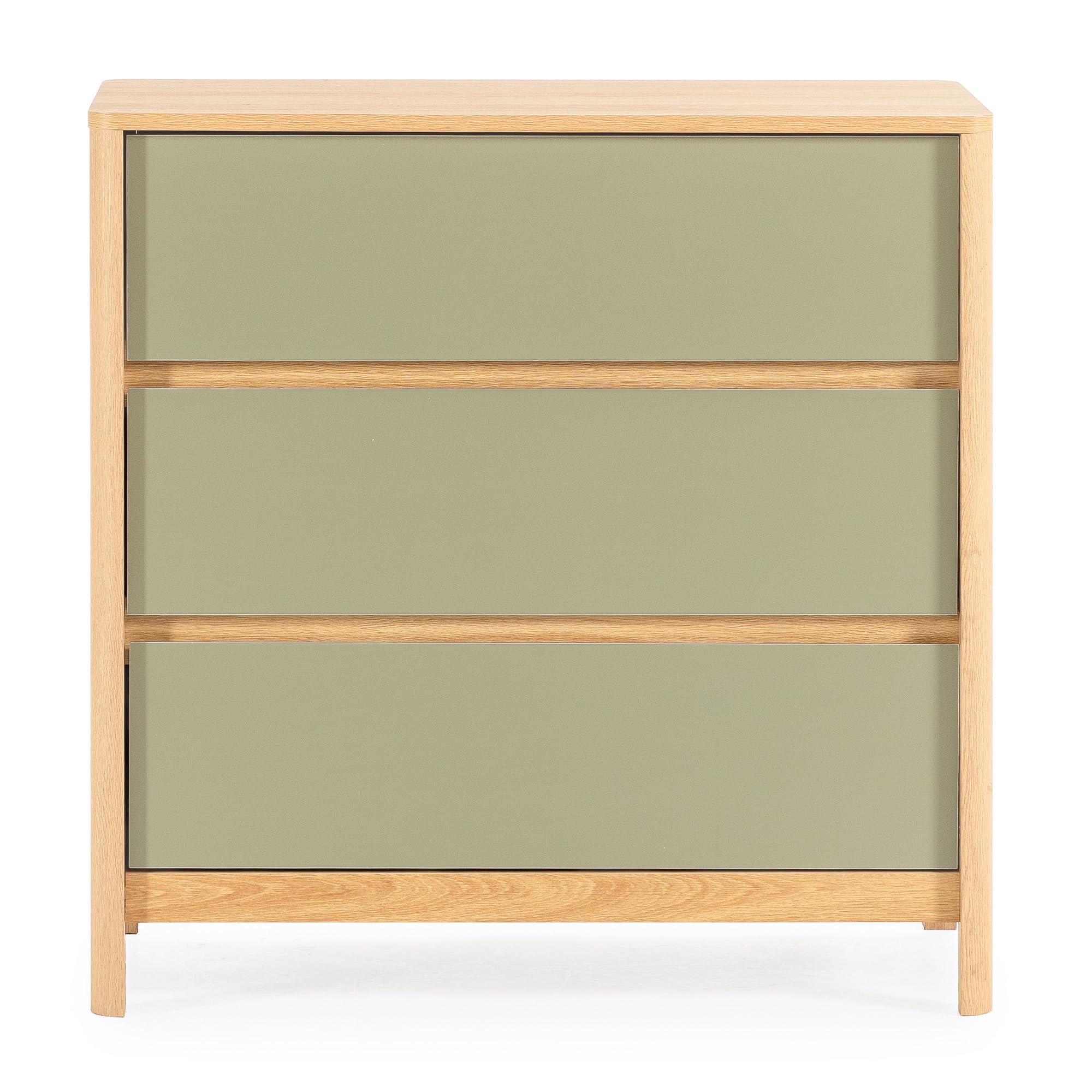 HOMN LIVING Cómoda de Noche Nassau 3 cajones Color Roble/Verde, 80 cm (Ancho) 40 cm (Profundo) 80 cm (Altura)