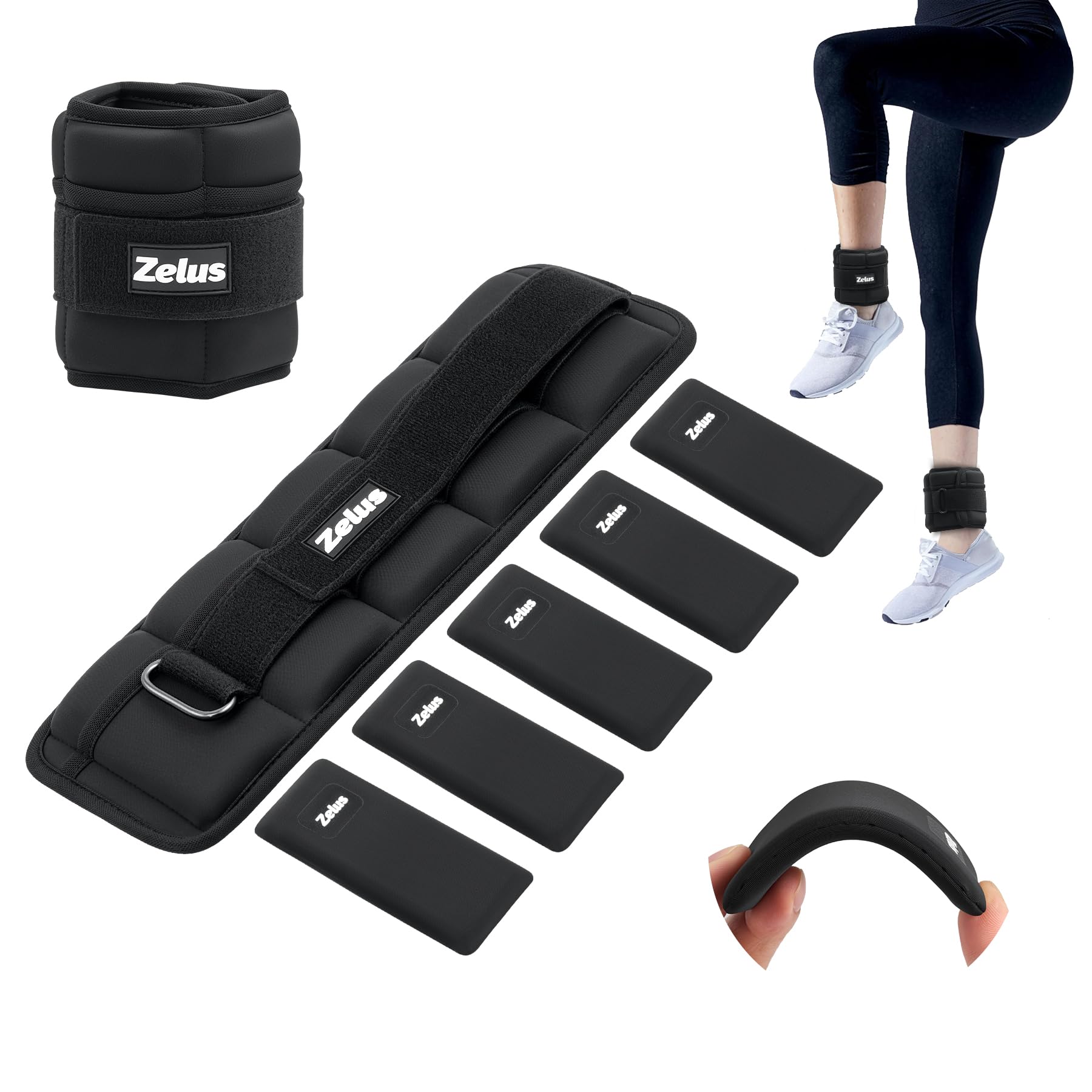 ZELUS Soft Iron Z-Fit Ankle Weights 1 Pair Adjustable 4LB 7LB 10LB for Women Men Ultra Thin Leg