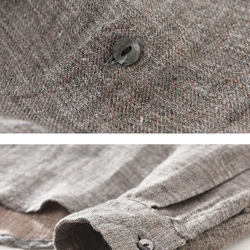 Camisa de Lino de Manga Larga para Hombre Camisas De La Playa Cómodo Respirable Juvenil Camisa Casual Vintage Camisa Informal de Verano