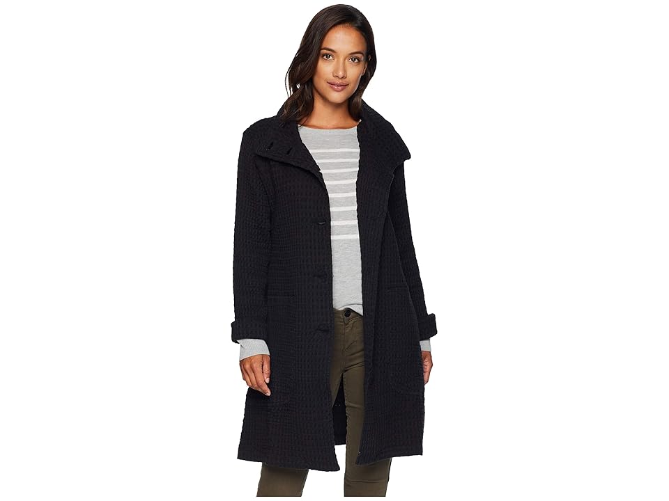 

Mod-o-doc Signature Waffle Button Front Funnel Neck Coat (Black) Women's Coat
