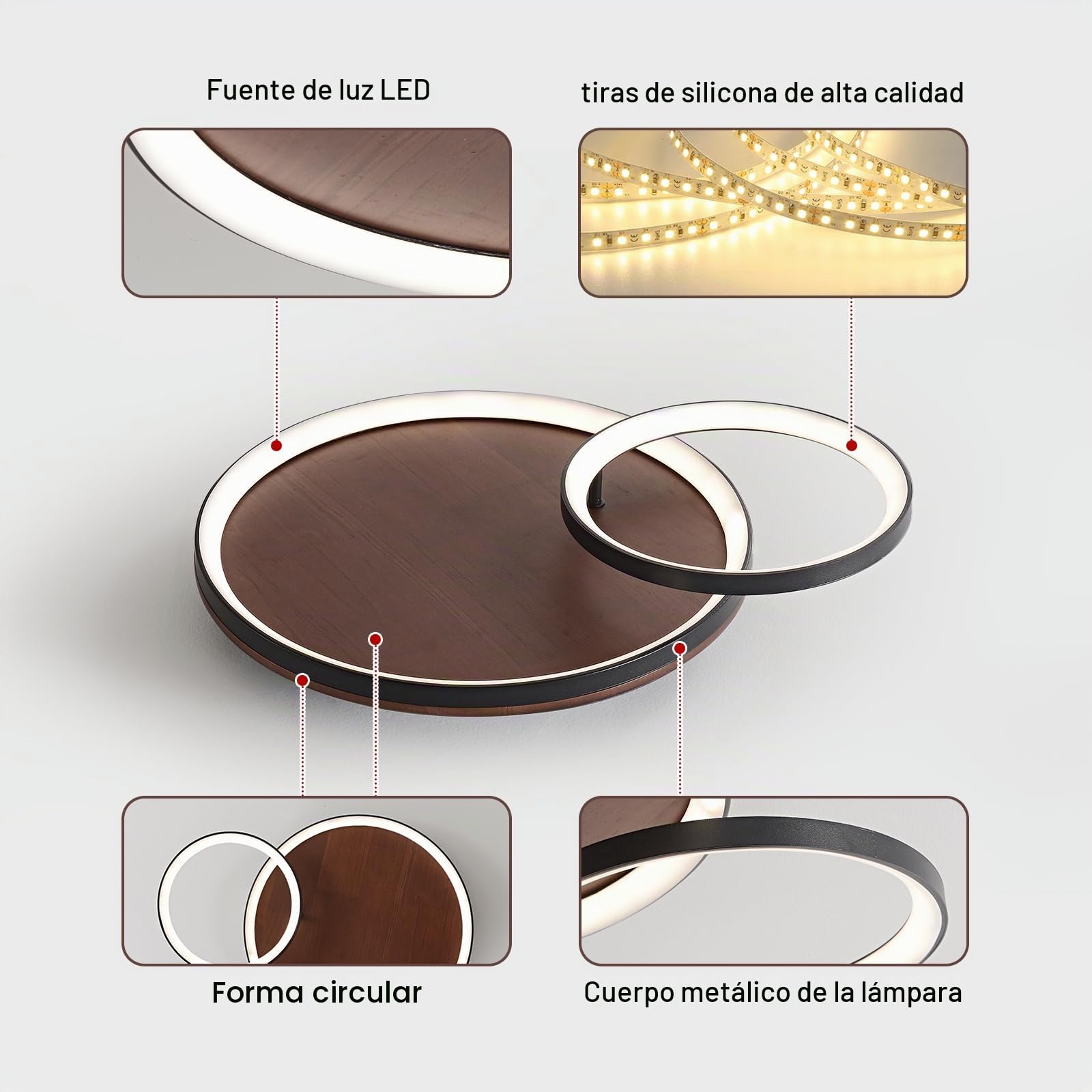 Lámpara de Techo LED de Madera, Negra Geométrico Salón Lámpara Regulable con mando a distancia, 3000K-6000K, con Luz Nocturna y Función de Memoria,42cm/28W Redonda