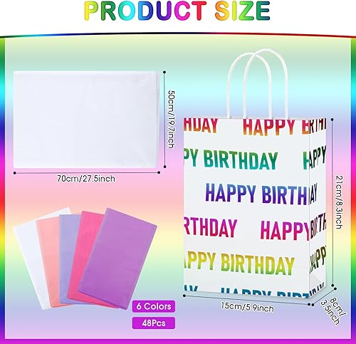 Miniatura 2 de Fulmoon Bolsa de regalo de cumpleaños con papel de seda de 8.7 pulgadas, pequeñas bolsas de papel de recuerdo de fiesta de feliz cumpleaños, bolsas