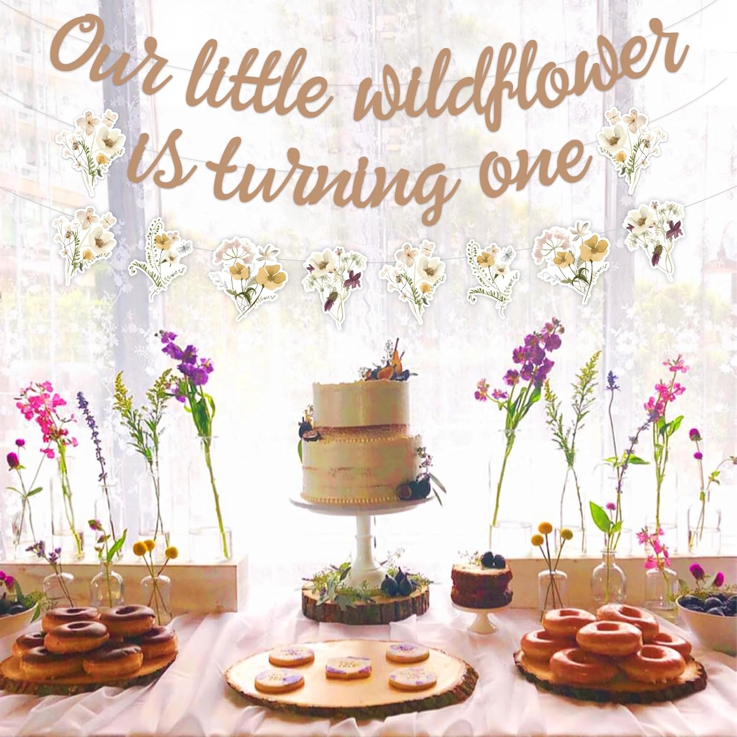 Sursurprise Wildflower 1st Birthday Party Decorations Boho, Spring Floral Our Little Wildflower Is Turning One Girls First Birthday Banner Flowers Sign, Garden Theme 1 One Year Old Bday Decor Supplies