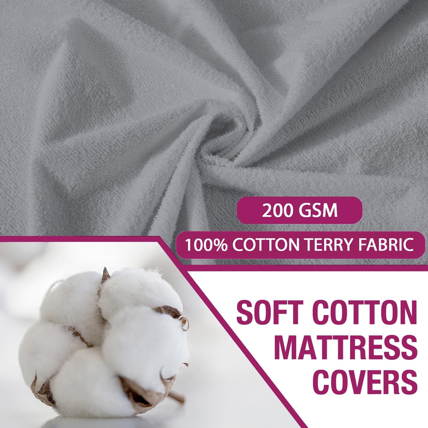 Trance Home Linen 100% Pure Cotton King Size Mattress Protector | 100% Waterproof | 220 GSM Bed Cover | Highly Breathable | Non Sweaty | Non-Toxic | All-Side Elastic Fitted Sheet (78 x 72 Inch Grey)