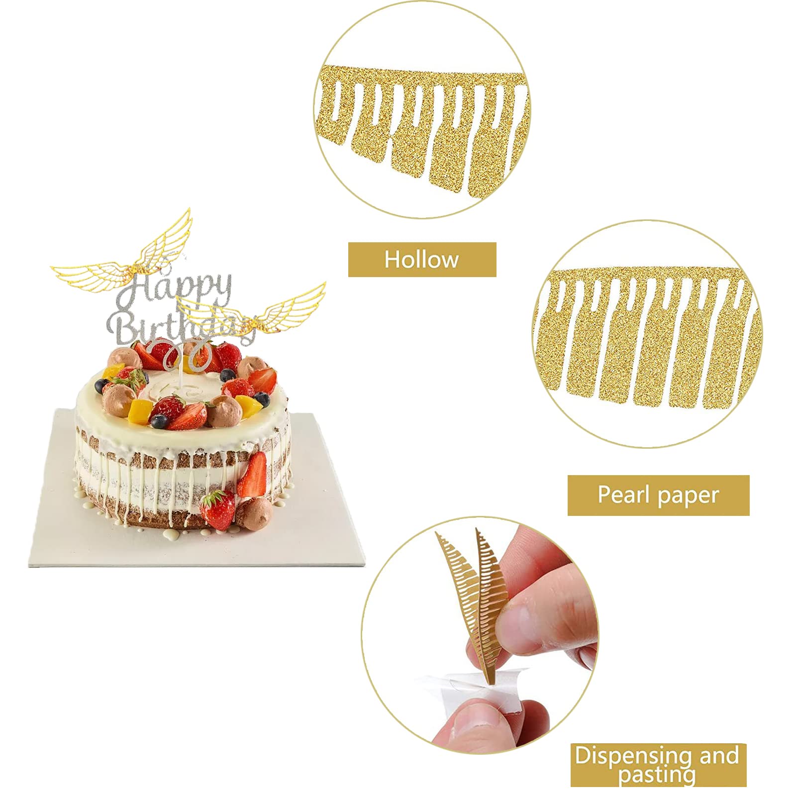 100 Decorazioni Per Torte E Cupcake A Forma Di Ali Glitterate Oro, Con Punti Di Colla, Per Feste Di Compleanno E Magia, Cartone Ecologico 10 Cm