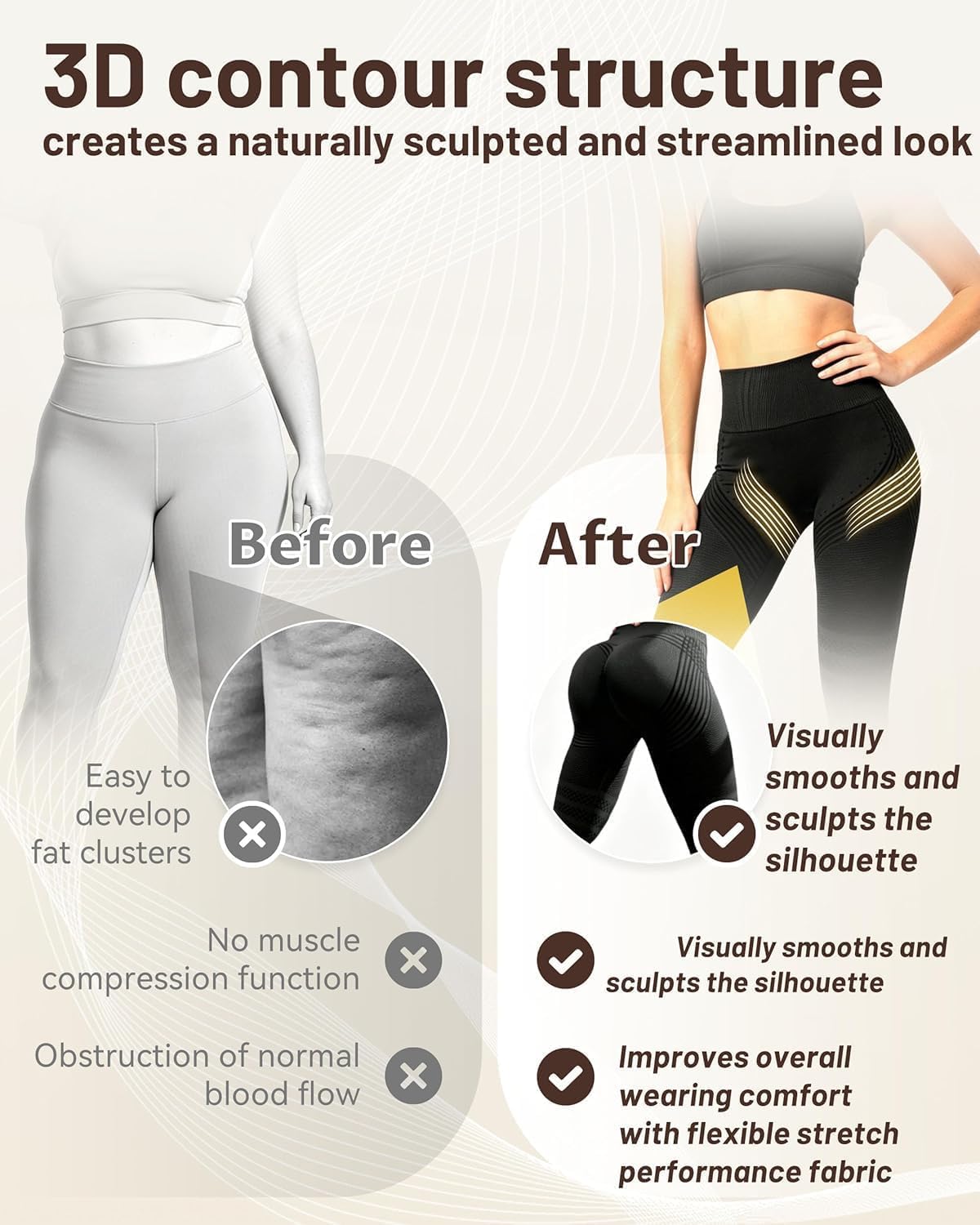 Leggings 3D Anticellulite, Collant da Allenamento Senza Cuciture per Sollevamento Glutei, Traspiranti per Palestra e Uso Quotidiano