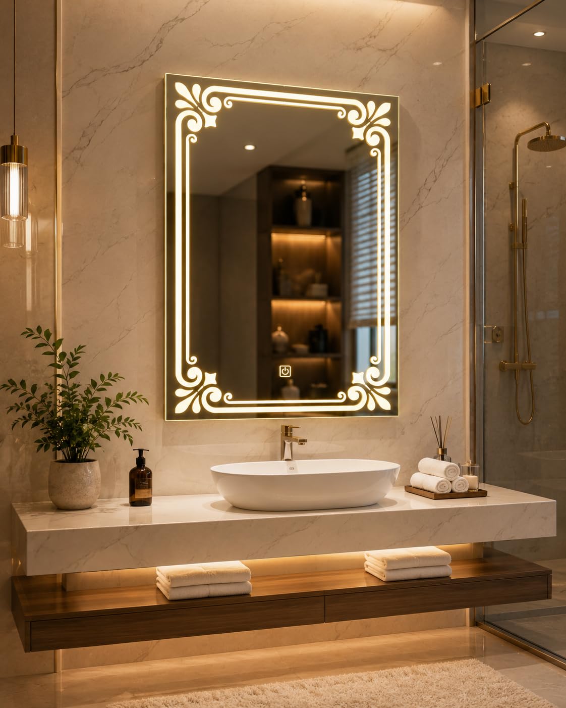 Decorative LED Mirror Warm White LED Light Touch Sensor Wall Mounted Bathroom & Vanity Mirror Premium 5mm Glass Modern Salon & Home Décor Mirror-image-21