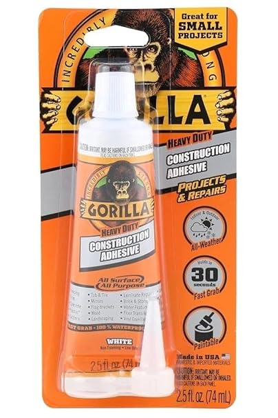 Gorilla Heavy Duty Construction Adhesive, 2.5 ounce Squeeze Tube, White, (Pack of 6)