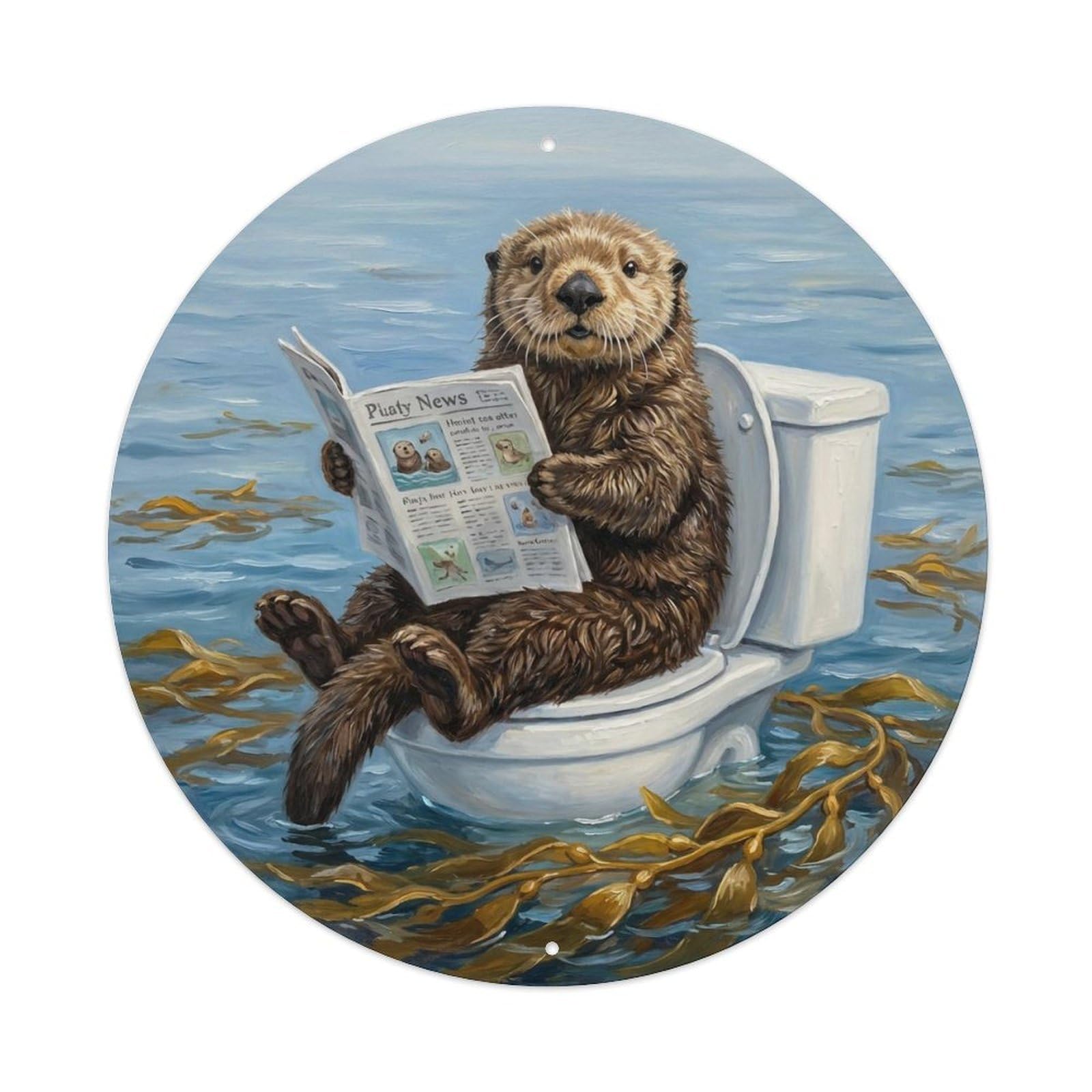 Otter On Toilet Humorous Bathroom Kelp Bed Reads Metal Tin Sign