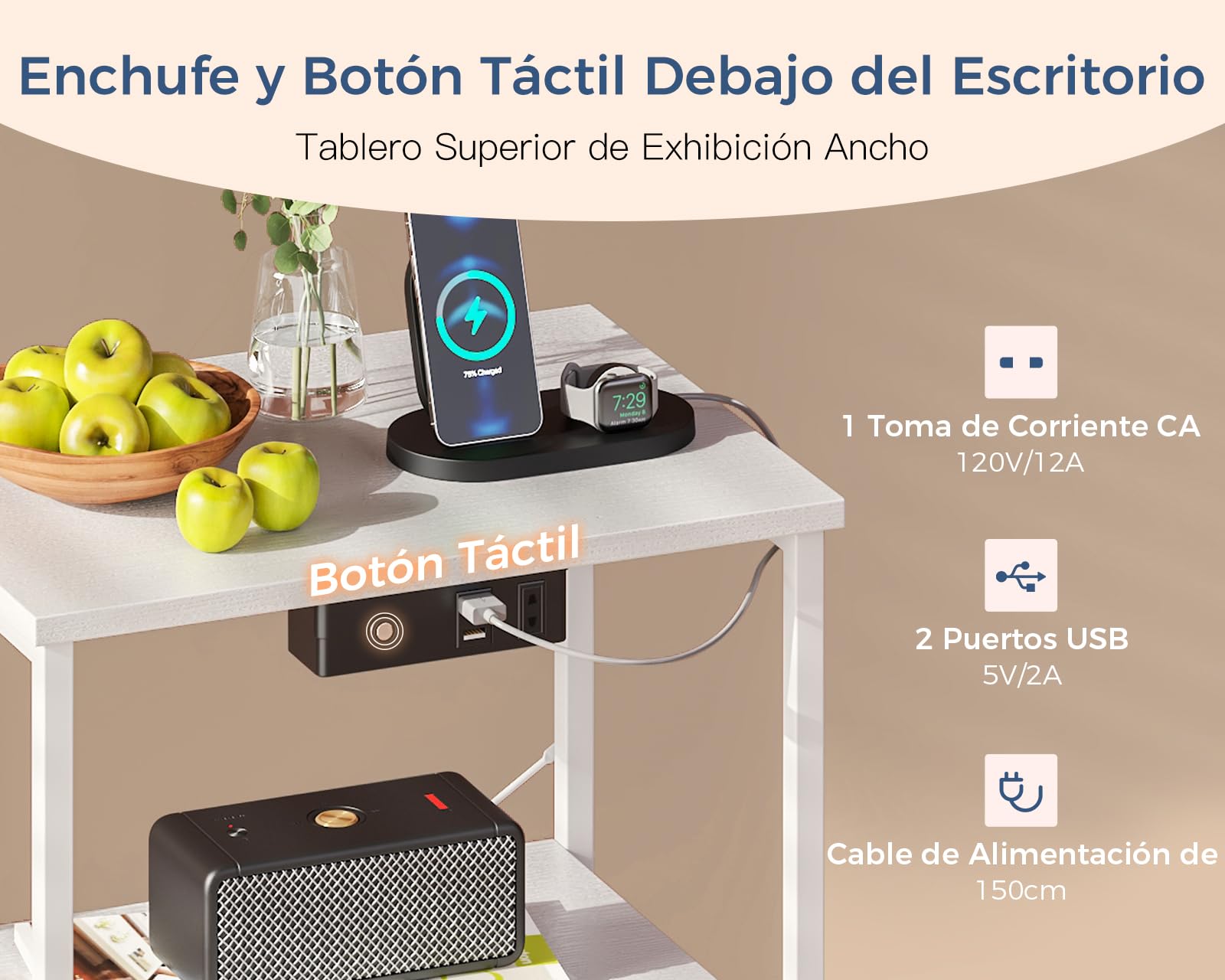 Coleshome Mesitas de Noche, con Enchufe, 2 Puertos USB y Tira de Luces LED, Mesita de Noche con 2 Cajones de Tela y 1 Espacio de Almacenamiento, 40 x 30 x 60 cm, 1 Paquete