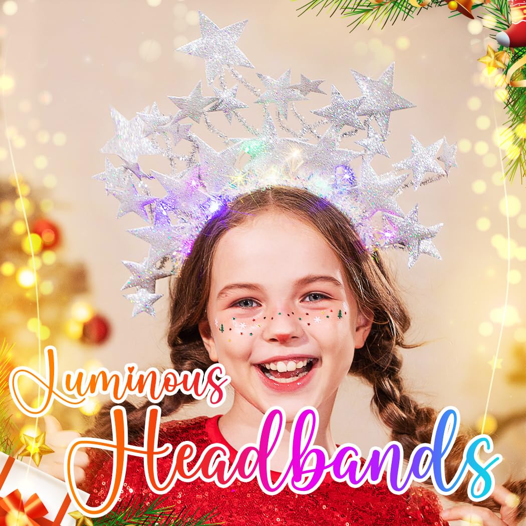 Fashband Light Up Star Headband Glitter Stars Tiara Halo Crown Headbands Led Goddess Costume Headpiece Christmas Carnival Party Hair Accessories for Women and Girls (Silver) - Image 3