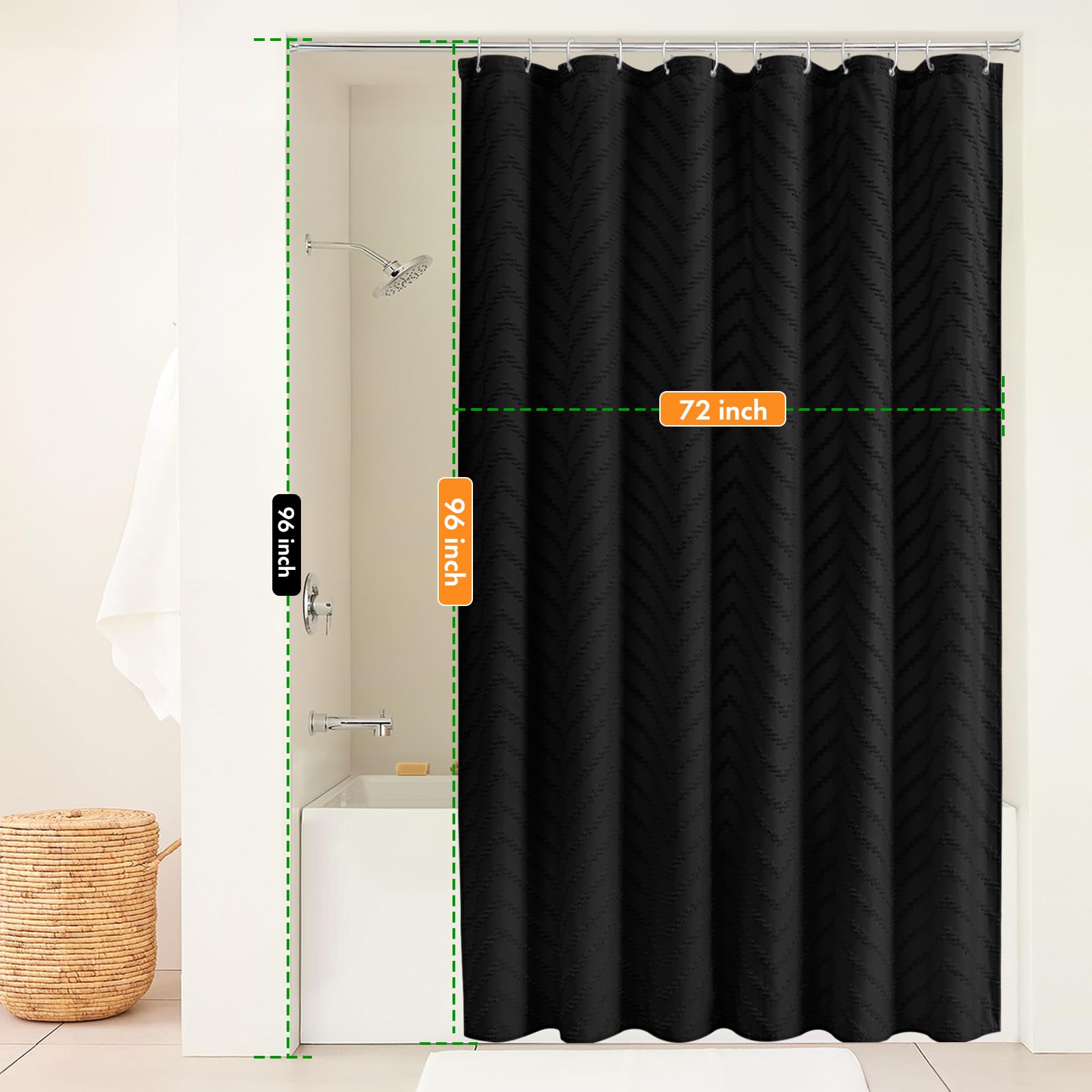Tenda Doccia Extra Lunga Boho Verde Salvia Con Fiori - 182 X 244 Cm - Set Con Ganci In Tessuto