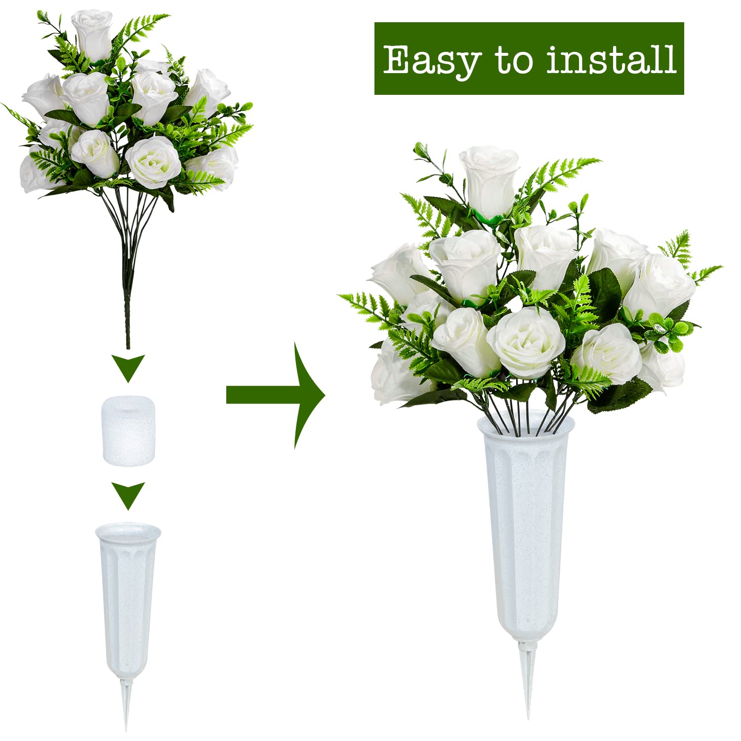 SIFOEL Artificial Cemetery Flowers with Vase - Image 3
