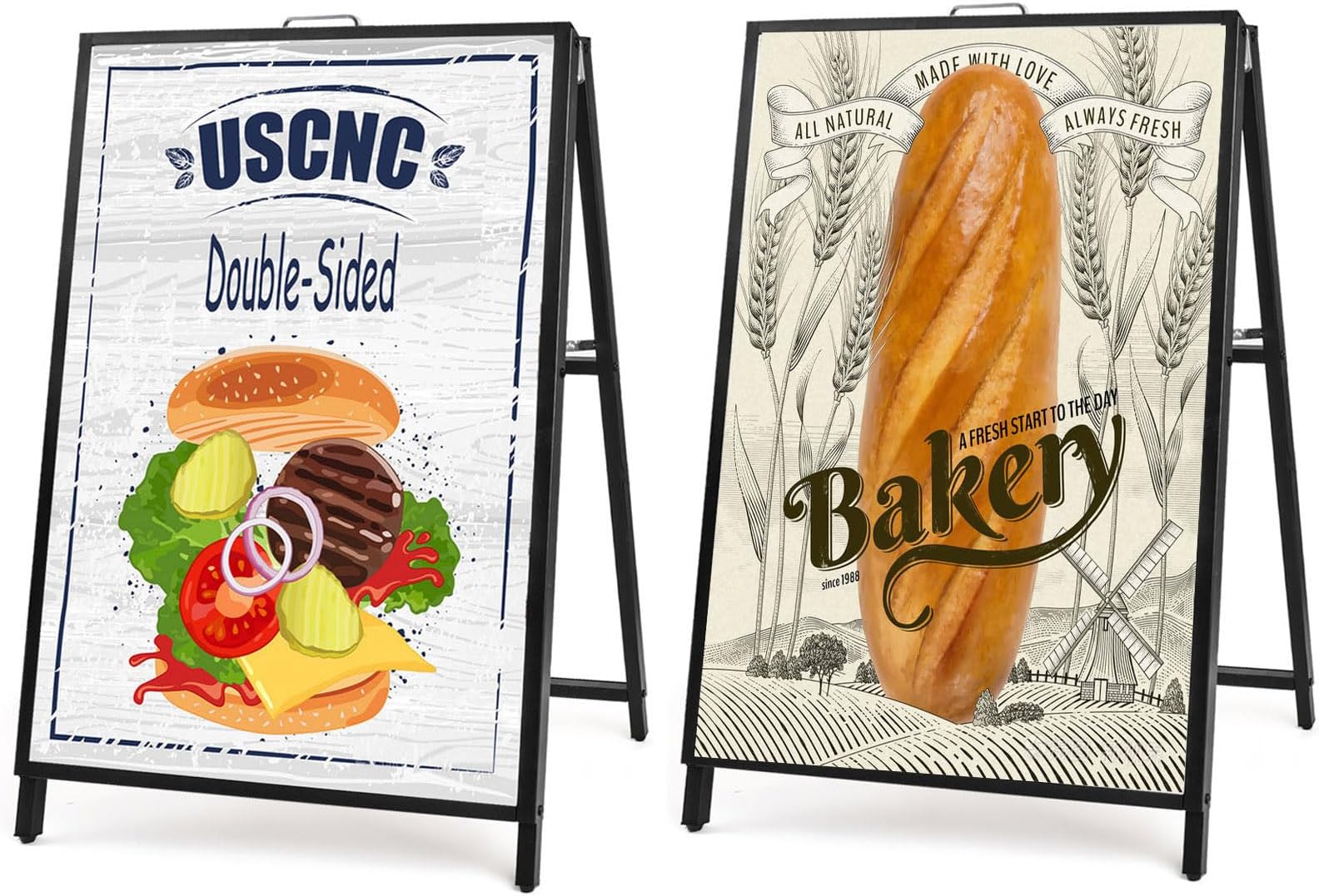 - USCNC 2 Pack Heavy Duty A-Frame Sidewalk Sign 24 x 36 Inch, Portable Double-Sided Sandwich Board Slide-in Folding Metal Signboard (Frame only，No white board)