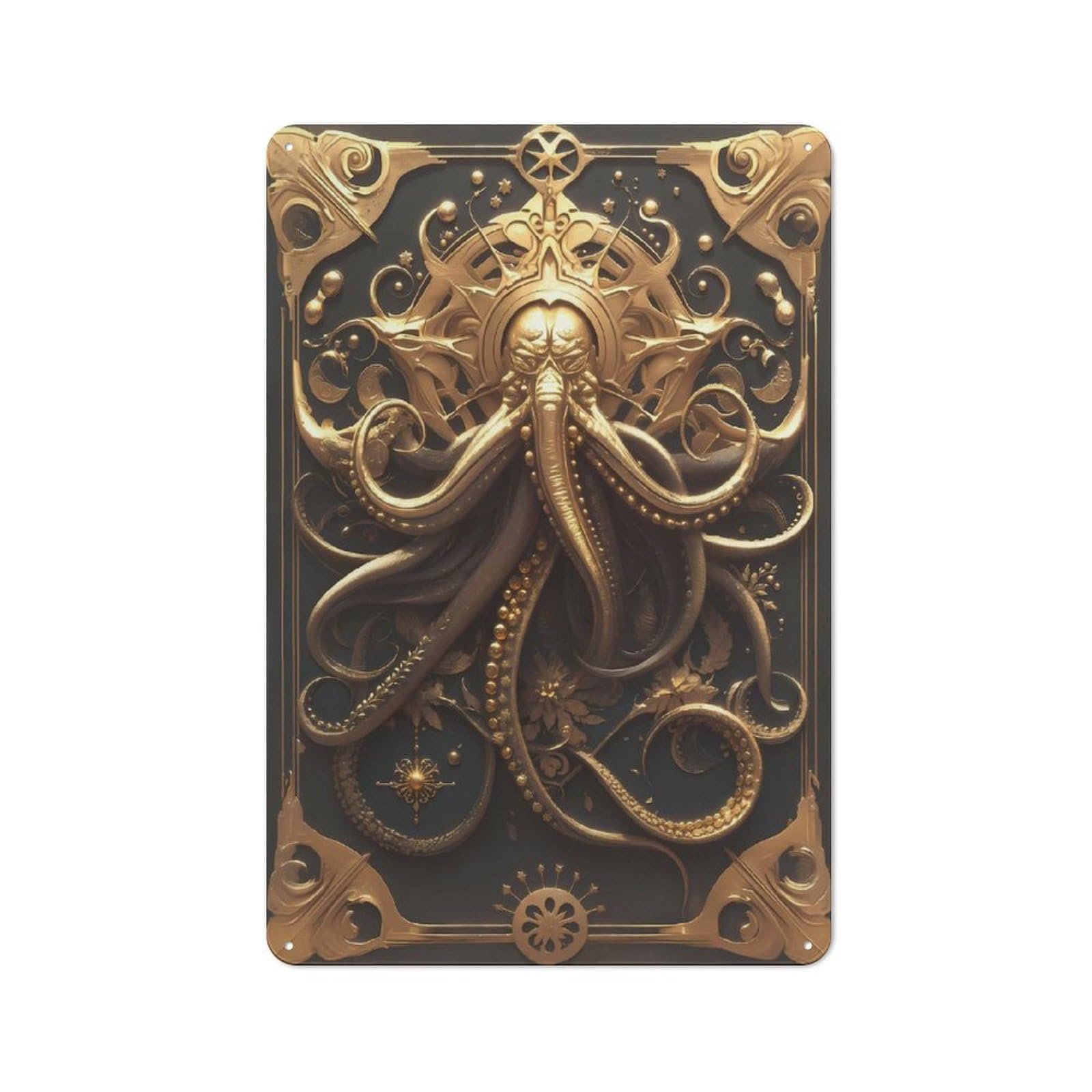 Junmoney Style-1 Farmhouse Rustic Metal Sign 30X20cm Featuring Golden Mystery Kraken, Farmhouse Wall Decor For Dining Room, Cafe, Entryway Or Family Room
