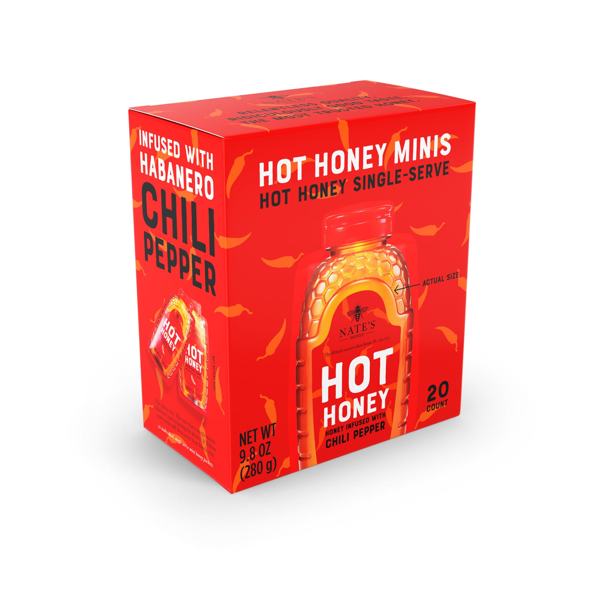 Nate's Hot Honey Minis - Single-Serve Hot Honey - 0.49oz Packets, 20ct box