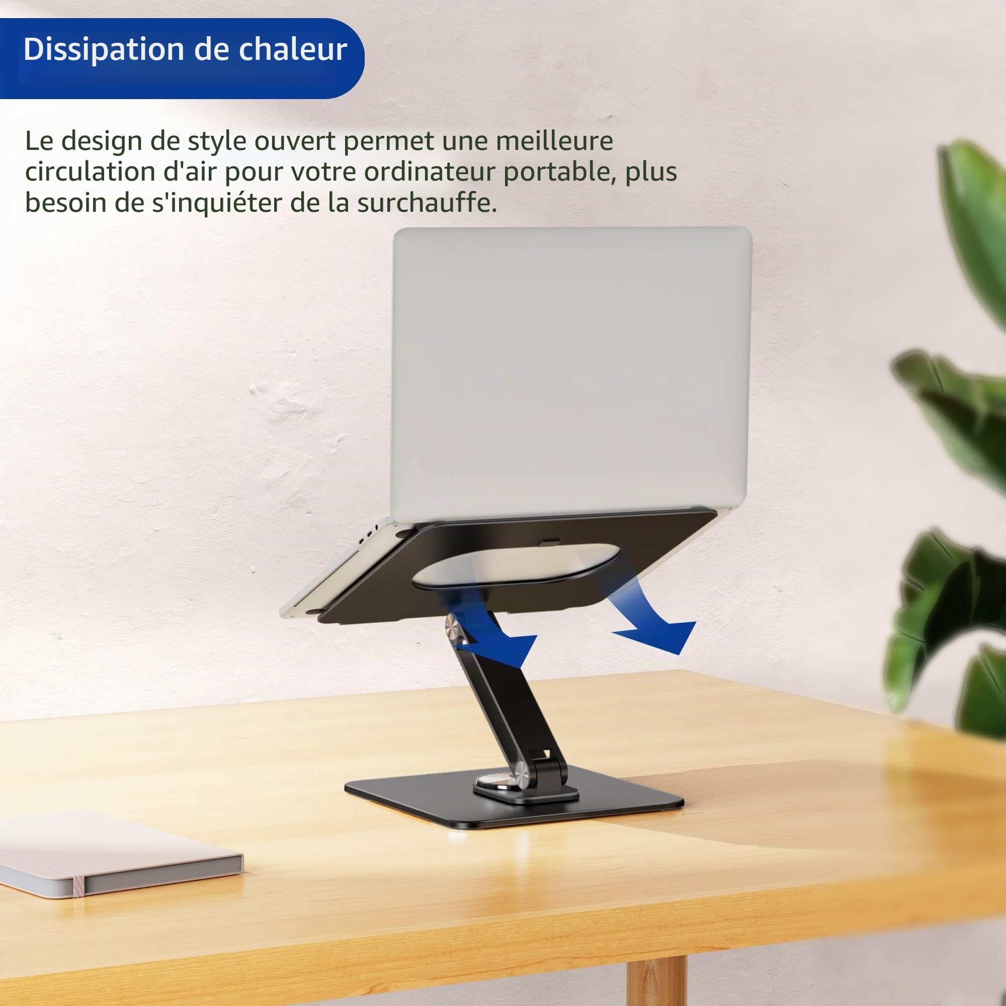 BESIGN LSX7 Support Ordinateur Portable Base Rotative 360° Ergonomique Compatible 10-15.6 Pouces Noir