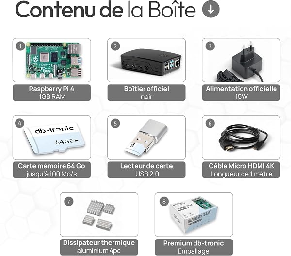db-tronic Raspberry Pi 4 1 Go Starter Kit | Édition Noire 64 Go | Alimentation 15 W | Boîtier Noir | Micro HDMI 4K | Dissipateurs | idéal pour Home Assistant et Le Smart Home - 2