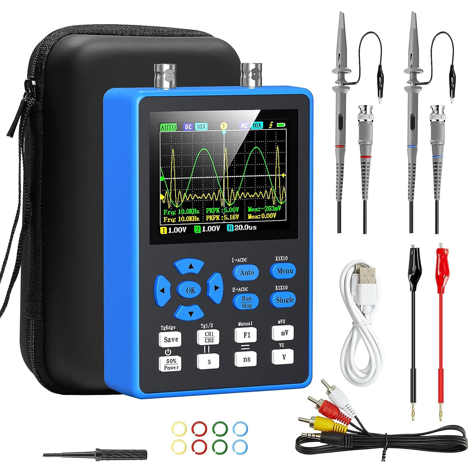 KASTWAVE Handheld Digital Oscilloscope Kit - 2 Channel 2.8"TFT Mini Automotive Oscilloscope Bandwidth 120Mhz Digital Oscilloscopes Portable 500MS/s Sampling Rate, Vertical Sensitivity 10mV/div~10V/div