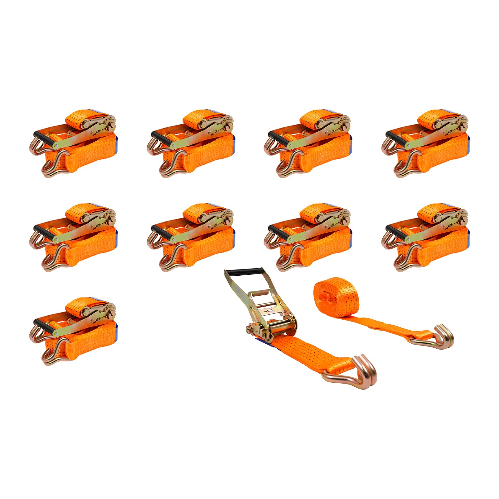 Spanngurte mit Haken, Ratschengurt 5CM x 6M, 10er Set，Orange | Belastbar bis 5000KG, Polyester, für Auto, Motorrad und Anhänger