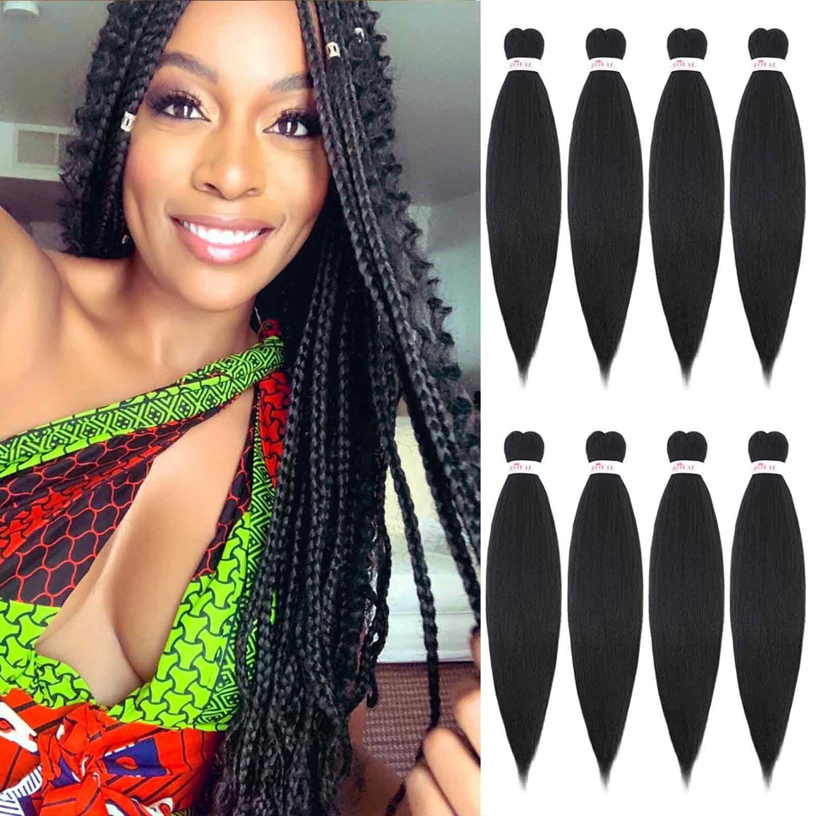 Buy Braiding Hair Pre stretched,8 Packs Pre Stretched Braiding Hair Black Prestretched Wet and