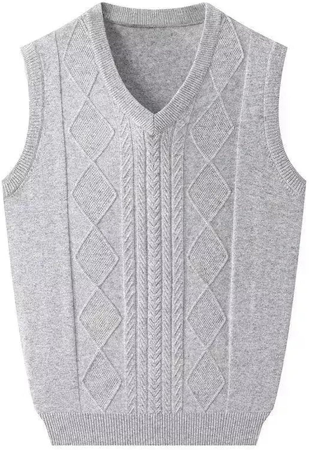 Men's Clothing Winter Solid Color Pullover V-Neck Ribbed Sleeveless Sweater Knitted Vest Casual Fashion Top