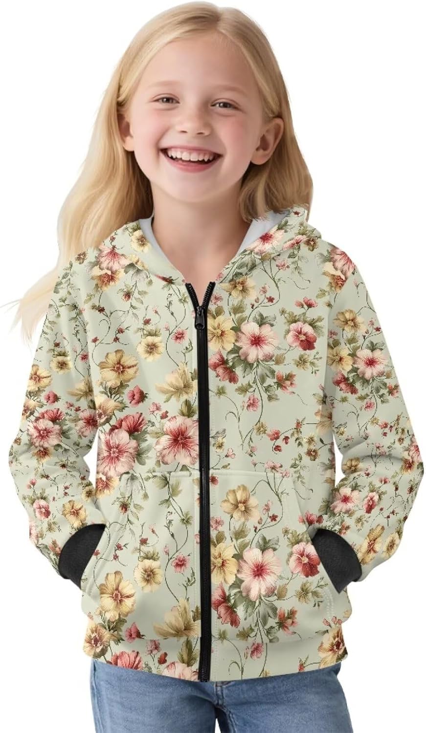Girls Fleece Hoodies Zip Up Sweatshirts with Pockets Sports Wear for School Trips