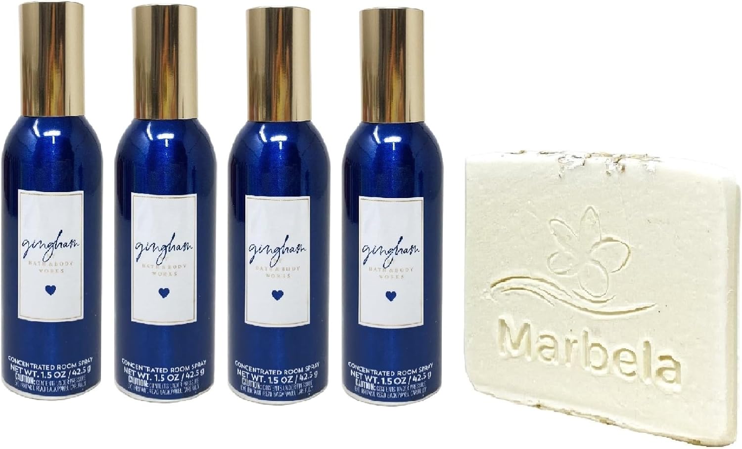 Bath & Body Works Gingham Concentrated Room Spray 4 Piece Bundle with a Natural Oats Sample Soap