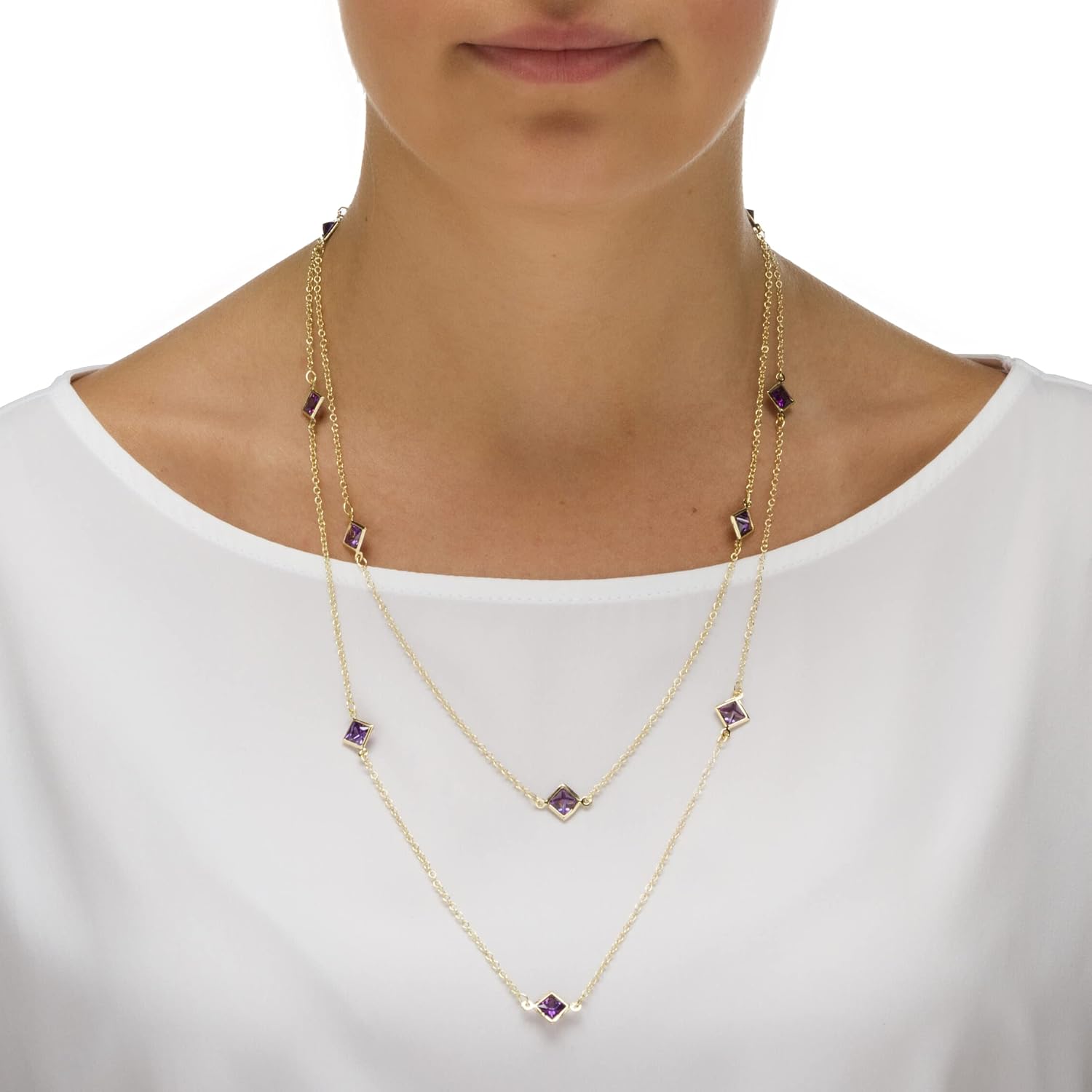 PalmBeach Goldtone Princess Cut Simulated Birthstone Endless Necklace (6mm), Endless Clasp, 48 inches