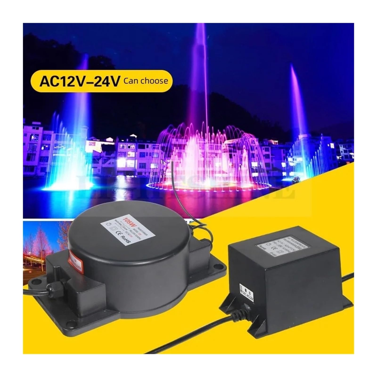 Transformador subacuático a prueba de agua Lámpara de fuente Led, lámpara subacuática especial impermeable, transformador 12v24v, encendido, unidad exterior IP68 30W 60W