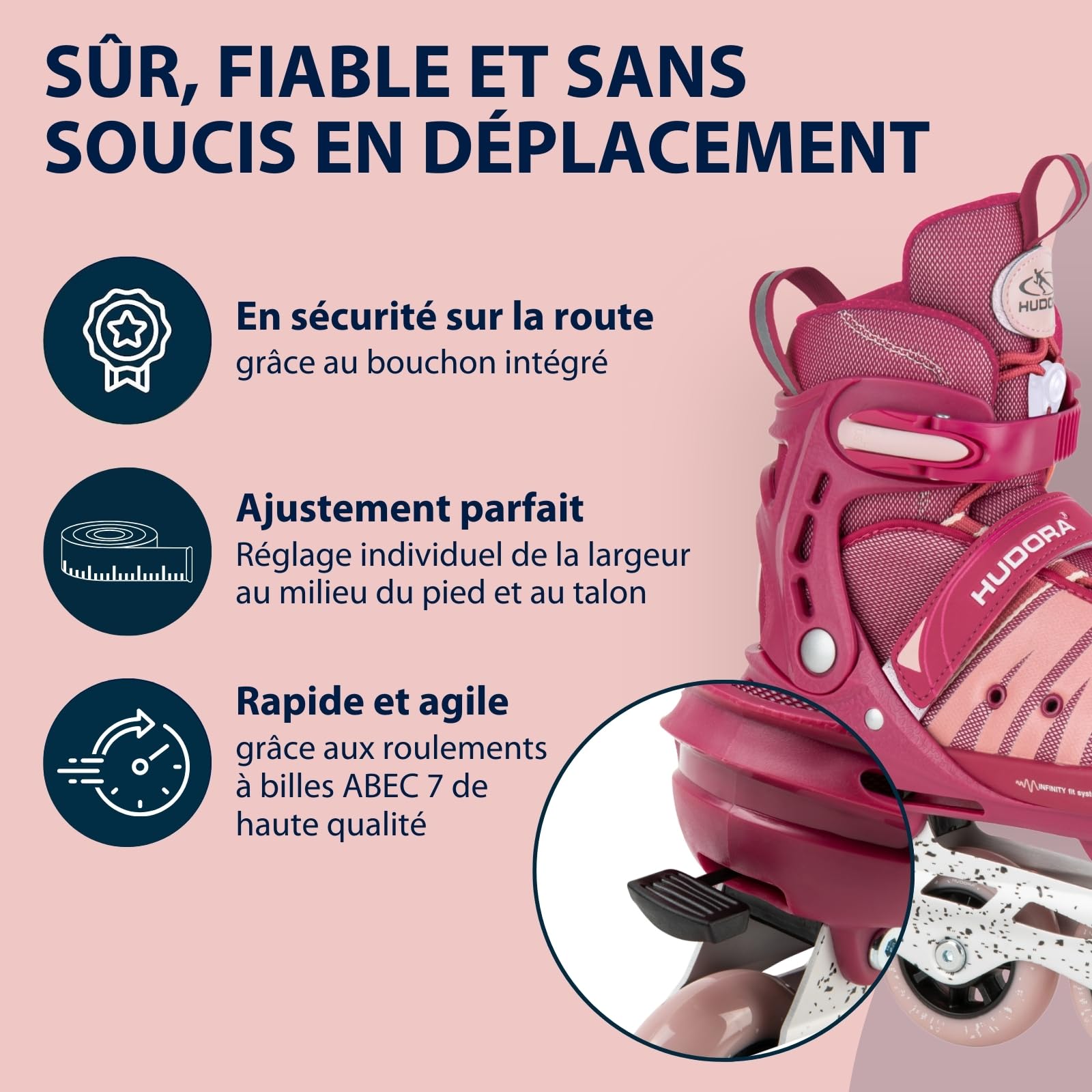 HUDORA Inline Skates Comfort - Patins à roulettes pour Enfants & Adolescents en différentes Tailles - Rollers réglables en Largeur et en Longueur jusqu'à 6 Tailles - Chausson Respirant