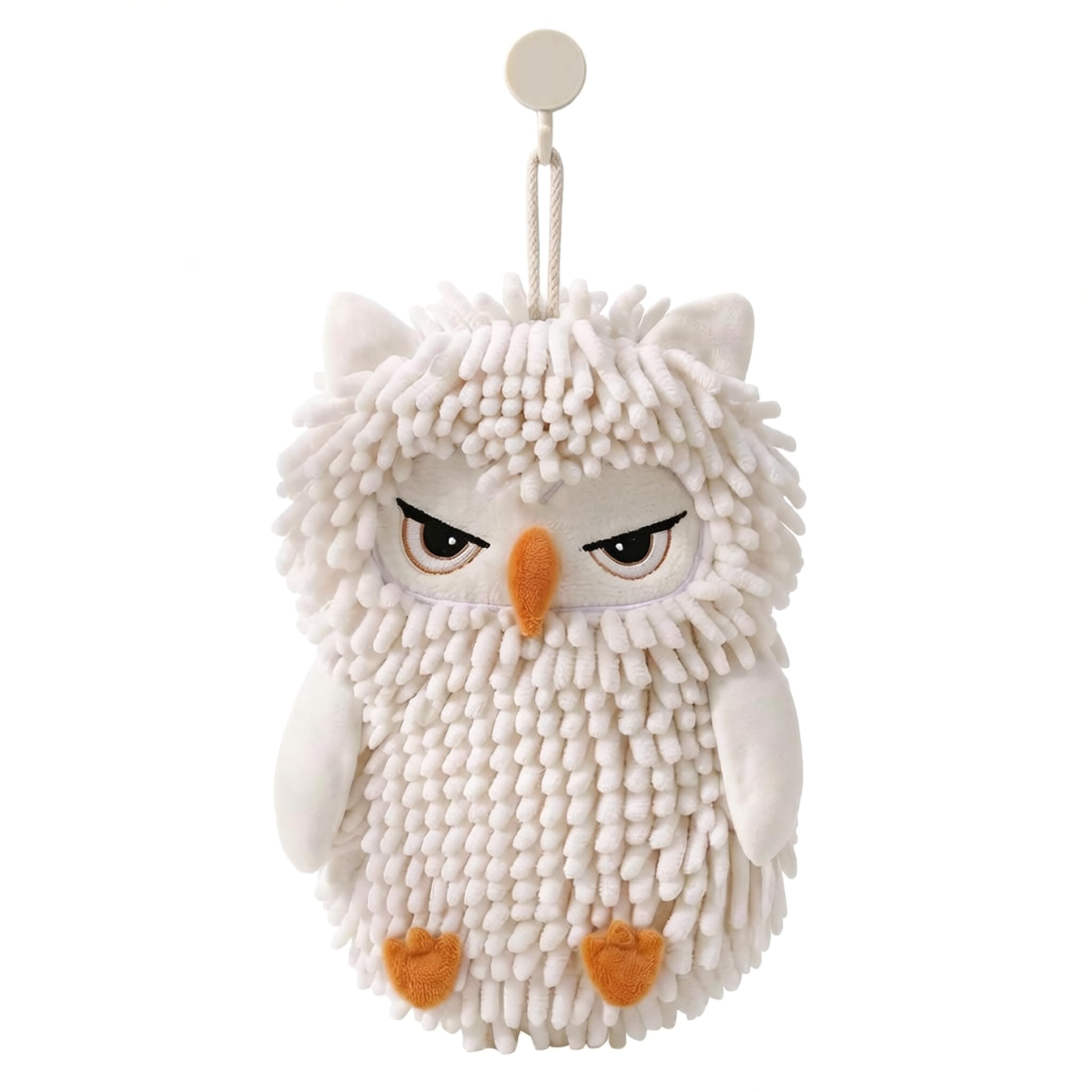 Yeaxxsqy Cute Owl Chenille Towel 8.66x11.02inch, Absorbent Fast-drying Hanging Hand Towels For Kitchen & Bathroom - White