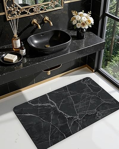 Miniatura 3 de DEXI Tapete de baño de 17 x 32 pulgadas, antideslizante, de secado rápido, súper absorbente, ultra delgado, tapete de baño de mármol, tapetes