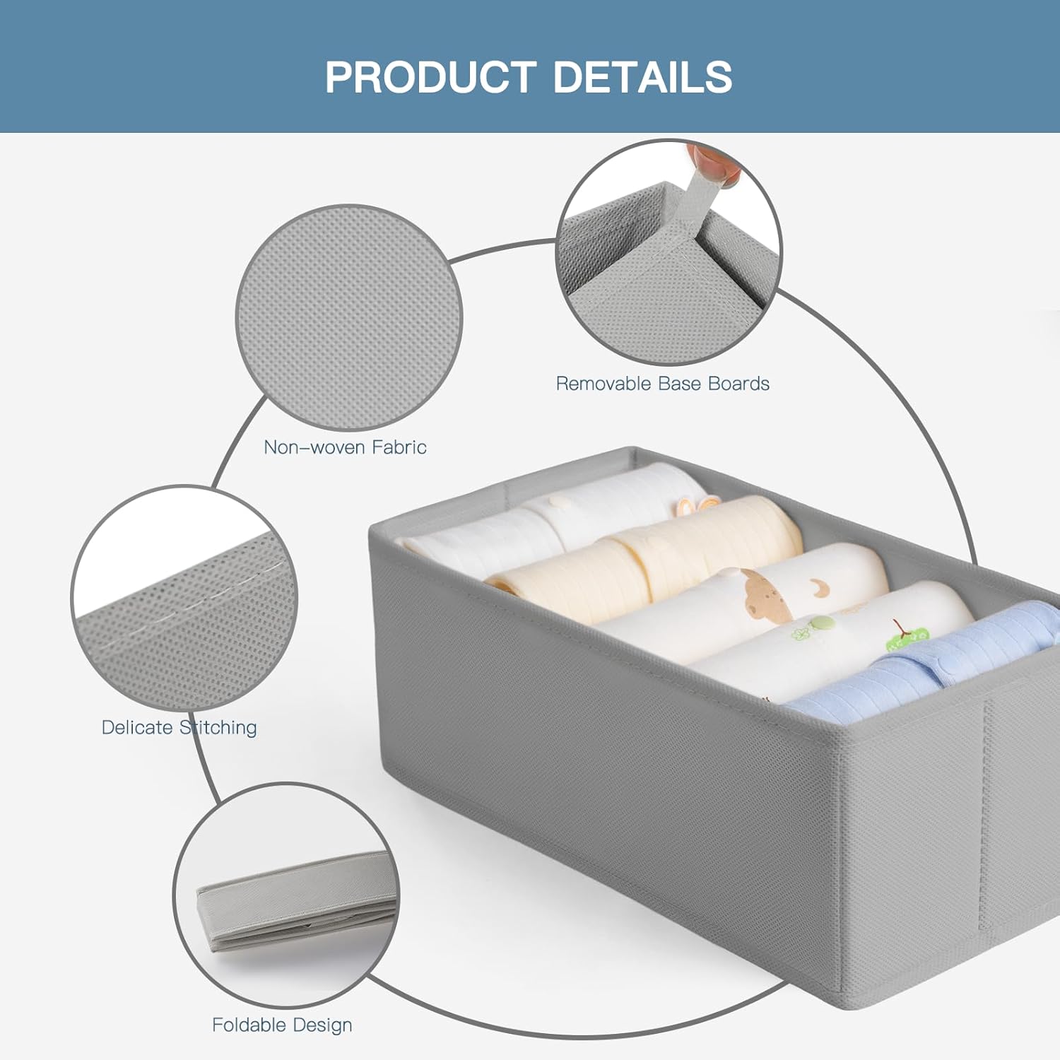 Criusia Drawer Organizer Clothes, 10 Pack Dresser Organizer for Baby Clothes, Underwear, Sock- Foldable Closet Organization and Storage Dividers Bins for Nursery, Bedroom (Grey) Grey 10PACK image 4 of 9 B0DHGNHZVH