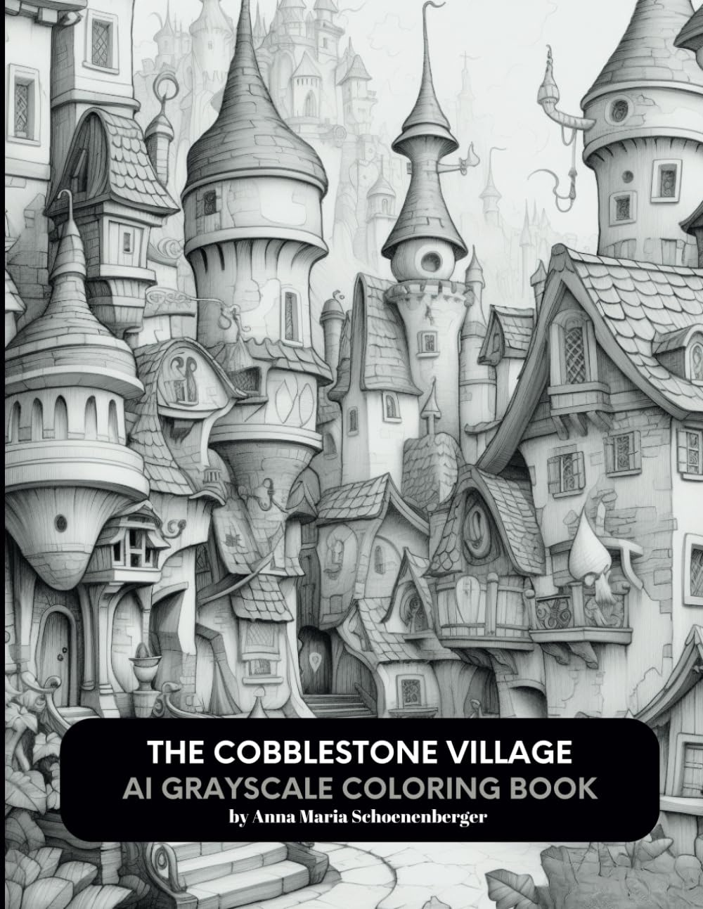 THE COBBLESTONE VILLAGE: AI Grayscale Coloring Book (Grayscale Interiors/Exteriors Series)