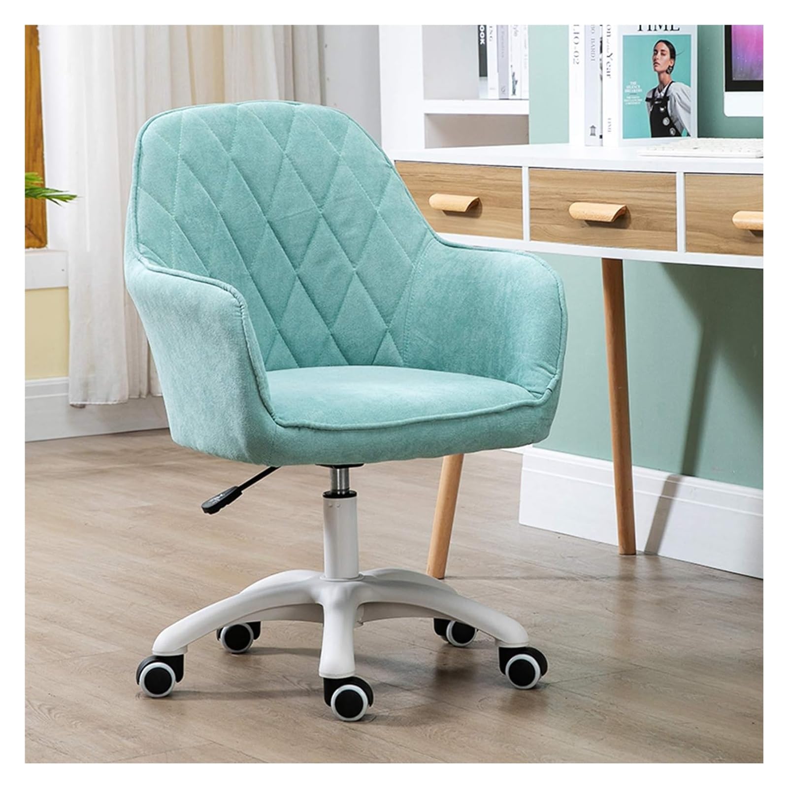 NZPOST Chair Swivel Desk Chair Computer Desk Chair - Ergonomic Mid Back Vanity Chair Lumbar Support with Wheels (Light Blue)