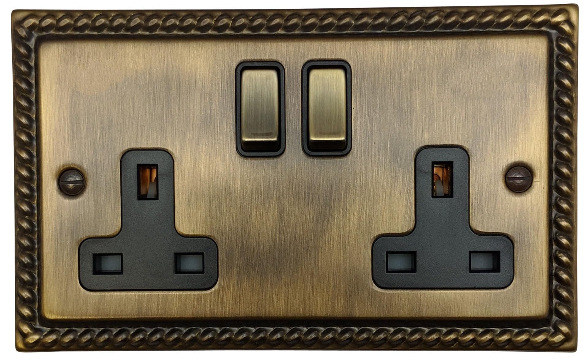 G&H Brassware Bronze Mab310 Georgian Antique Brass Double Socket With Matching Metal Rocker 13A