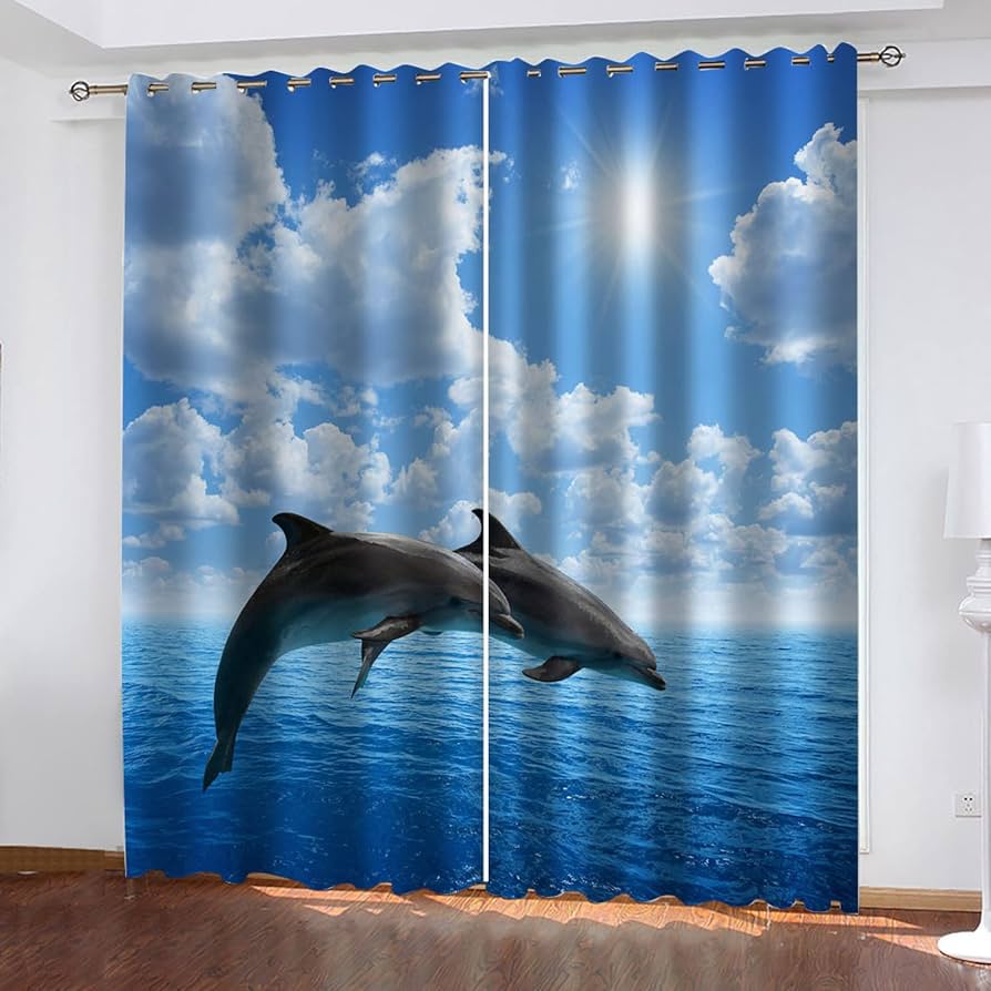 Amazon｜姫系 カーテン 遮光 海・イルカ 2 x 幅100 x 丈135cm カーテン