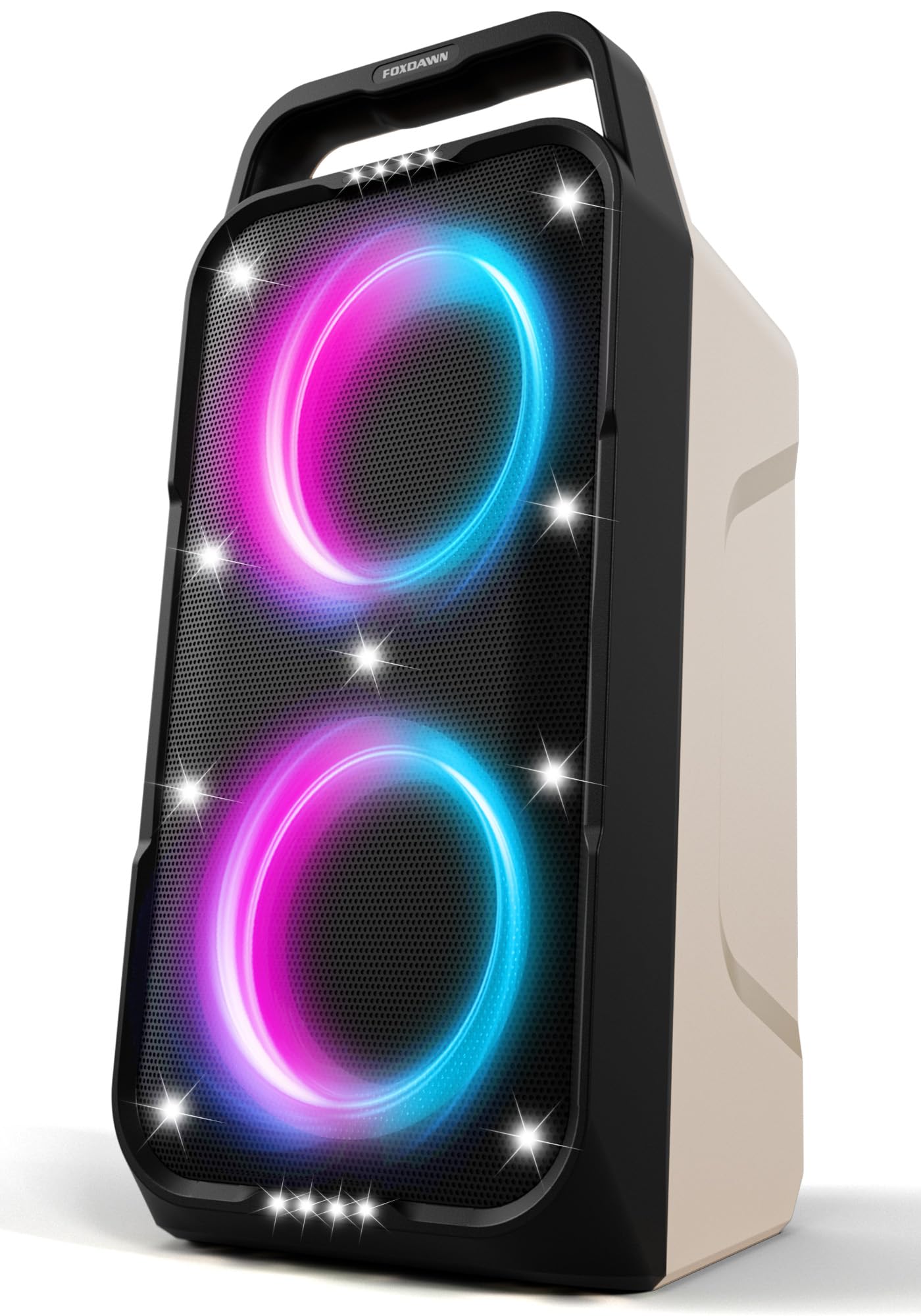 Foxdawn Cassa Bluetooth Potente Portatile, 240W (Peak) Party Cassa Bluetooth Grande, Super Bass, TWS Stereo Speaker, 20H, Luci a LED, BT5.3, TF/AUX/MIC&GTR, Altoparlante per Party, Campeggio (White)