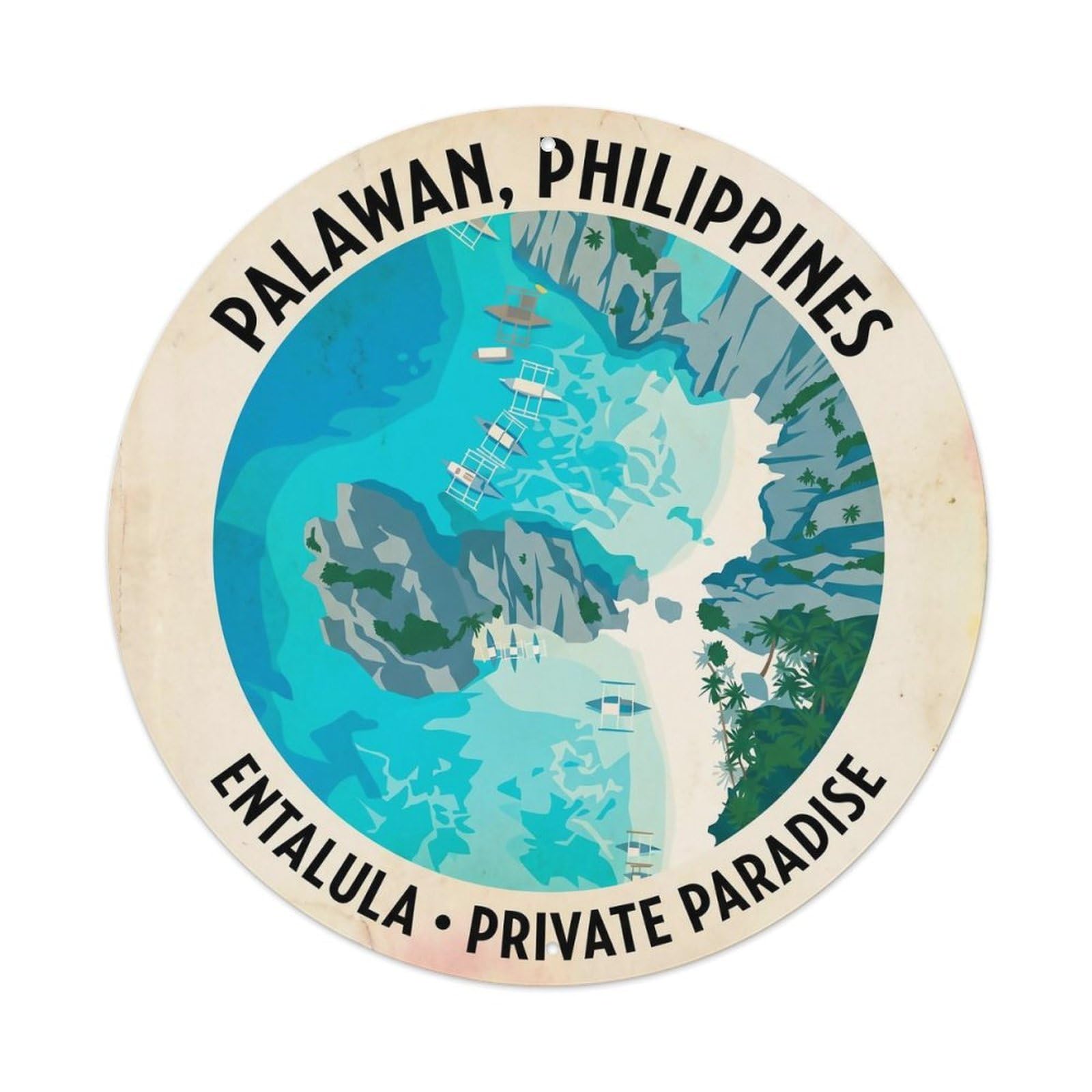 Odgynaw 8X8inch(20X20cm) Palawan Entalula Island Lagoon Travel Beach Metal Tin Sign