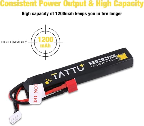 Miniatura 6 de Tattu Batería LiPo Airsoft Stick de 11.1V con conector T, paquete de batería 3S 1200mAh 25C para pistola de Airsoft