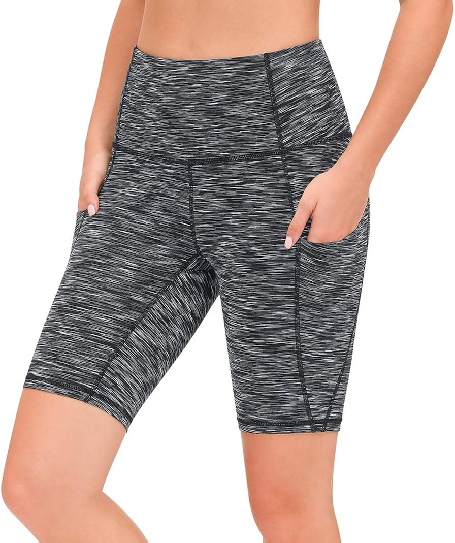PHISOCKAT Women's 8" Biker Shorts with 3 Pockets, High Waisted Tummy Control Yoga Workout Shorts