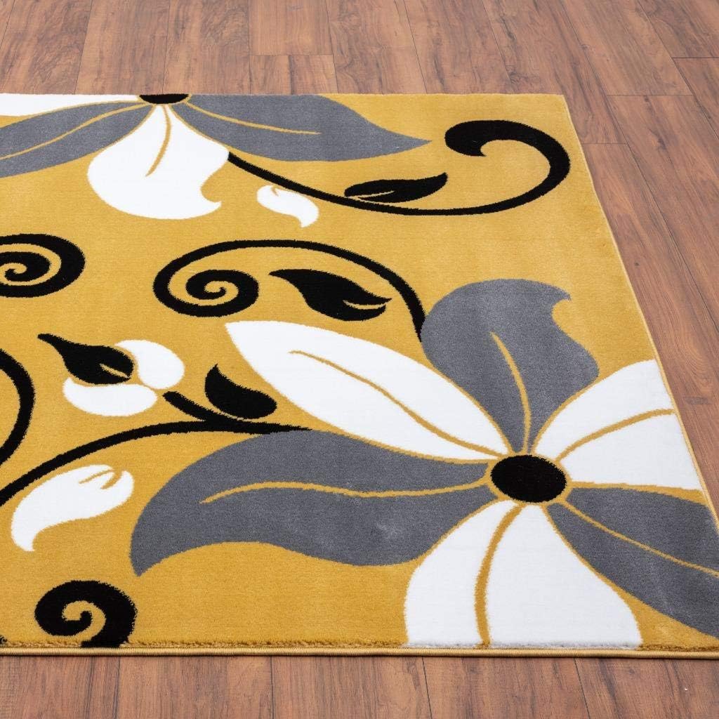 LUXE WEAVERS Floral Modern Yellow 5x7 Area Rug for Living Rooms