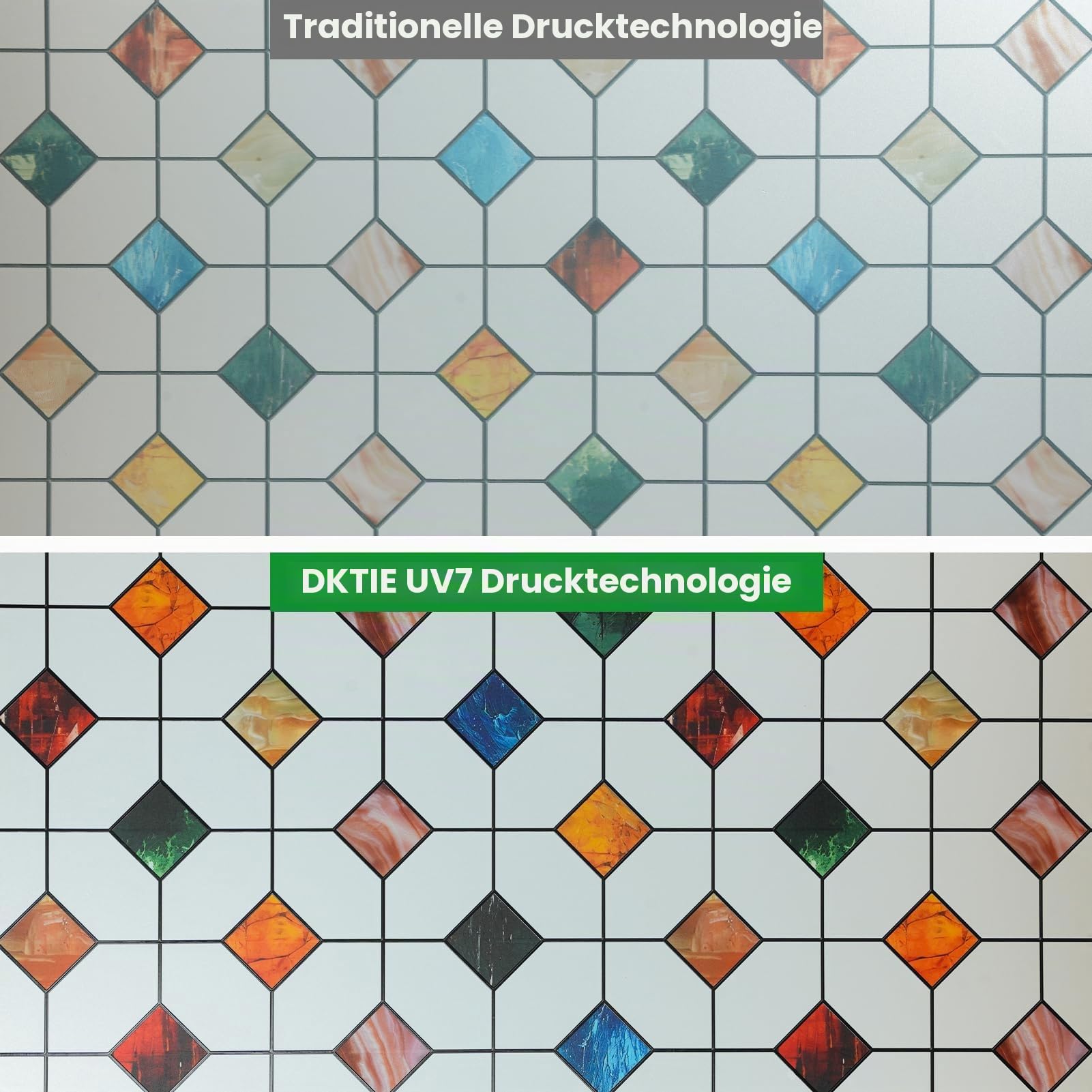 DKTIE Buntglas-Fensterfolie, geometrische Muster, 89,9 x 300 cm