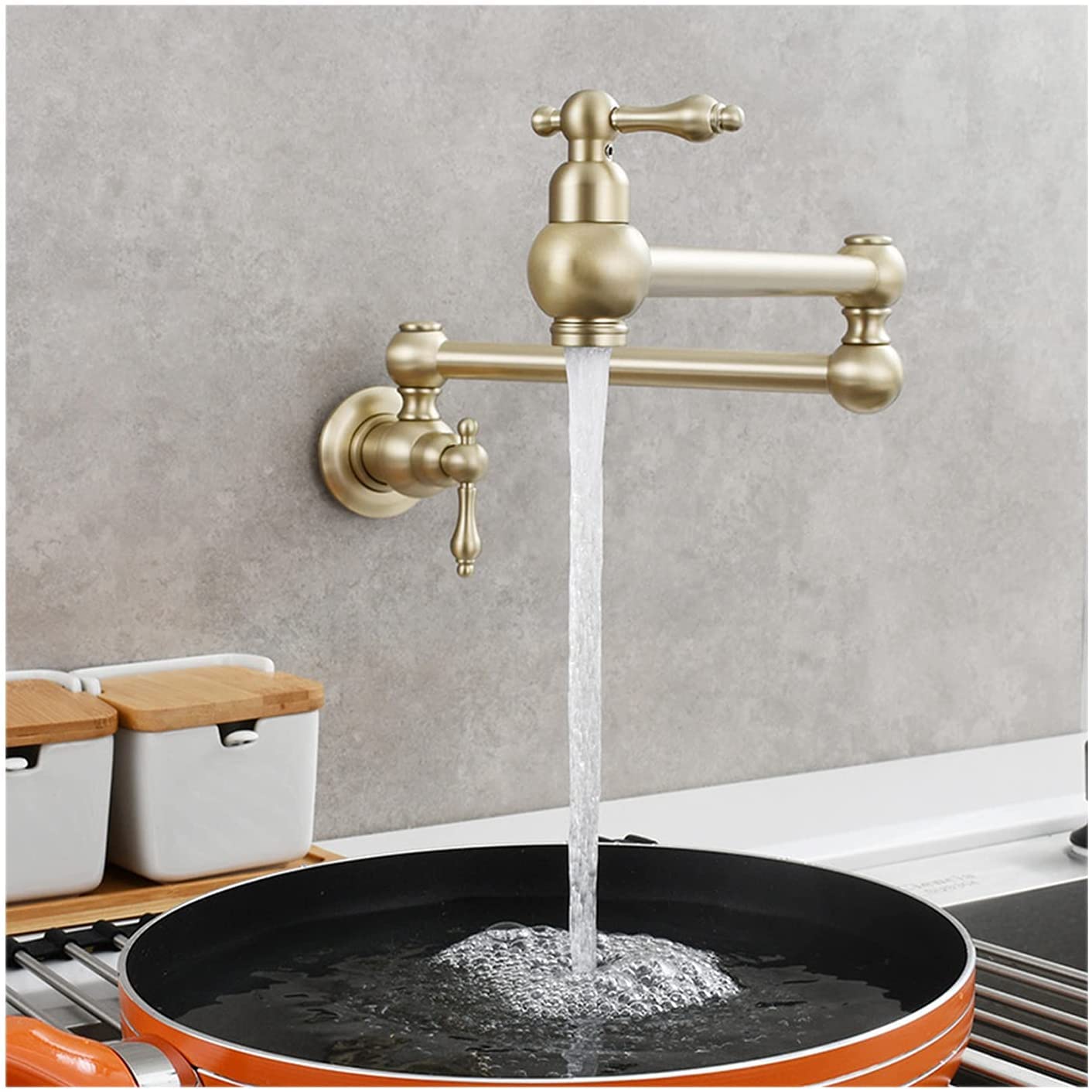 Robinet de cuisine mural avec bras pivotant pliable et extensible