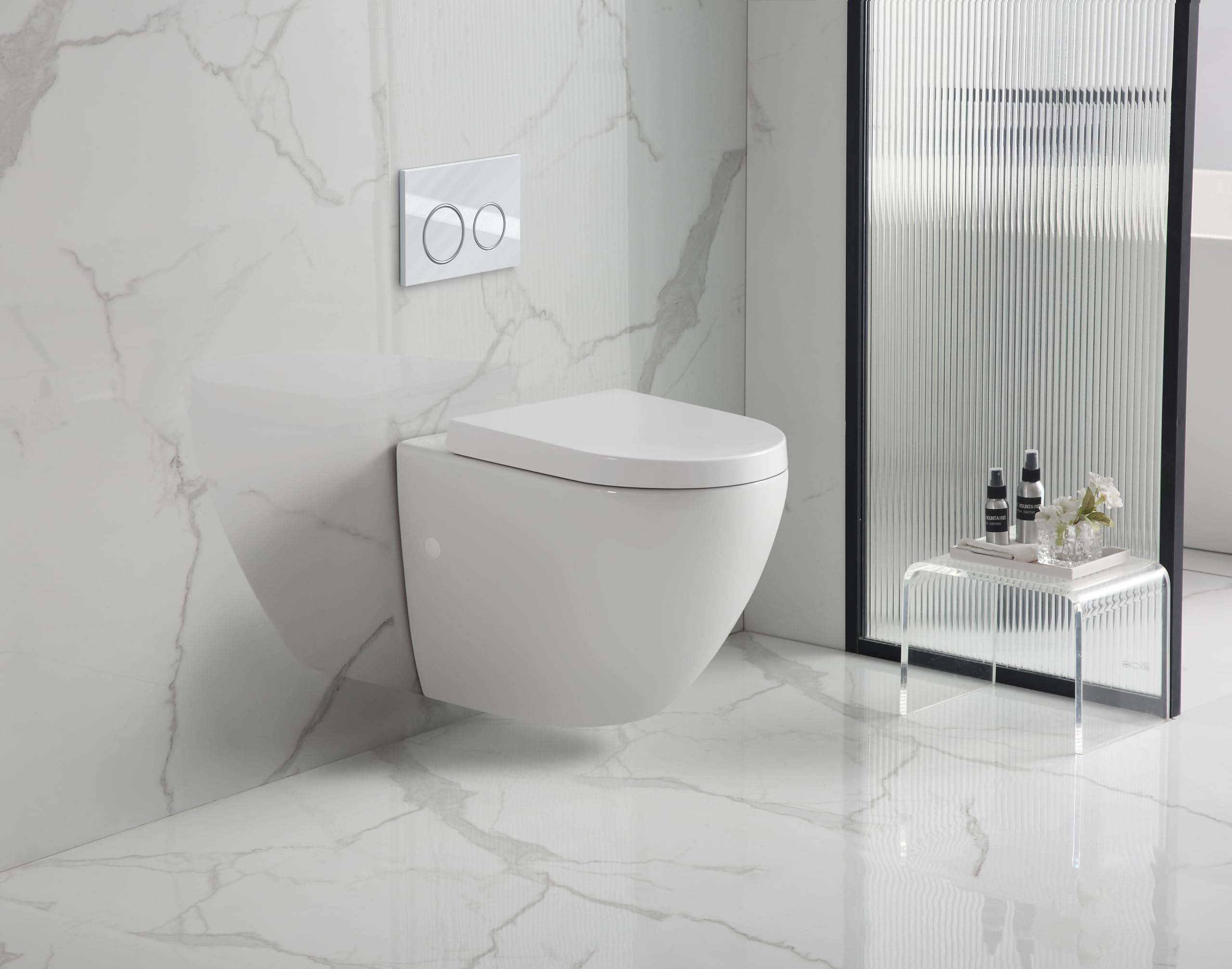 sanicomfort Cozy Wand-WC erhöht – spülrandloses Hänge-WC mit 45,5 cm Sitzhöhe & Absenkautomatik, weiß