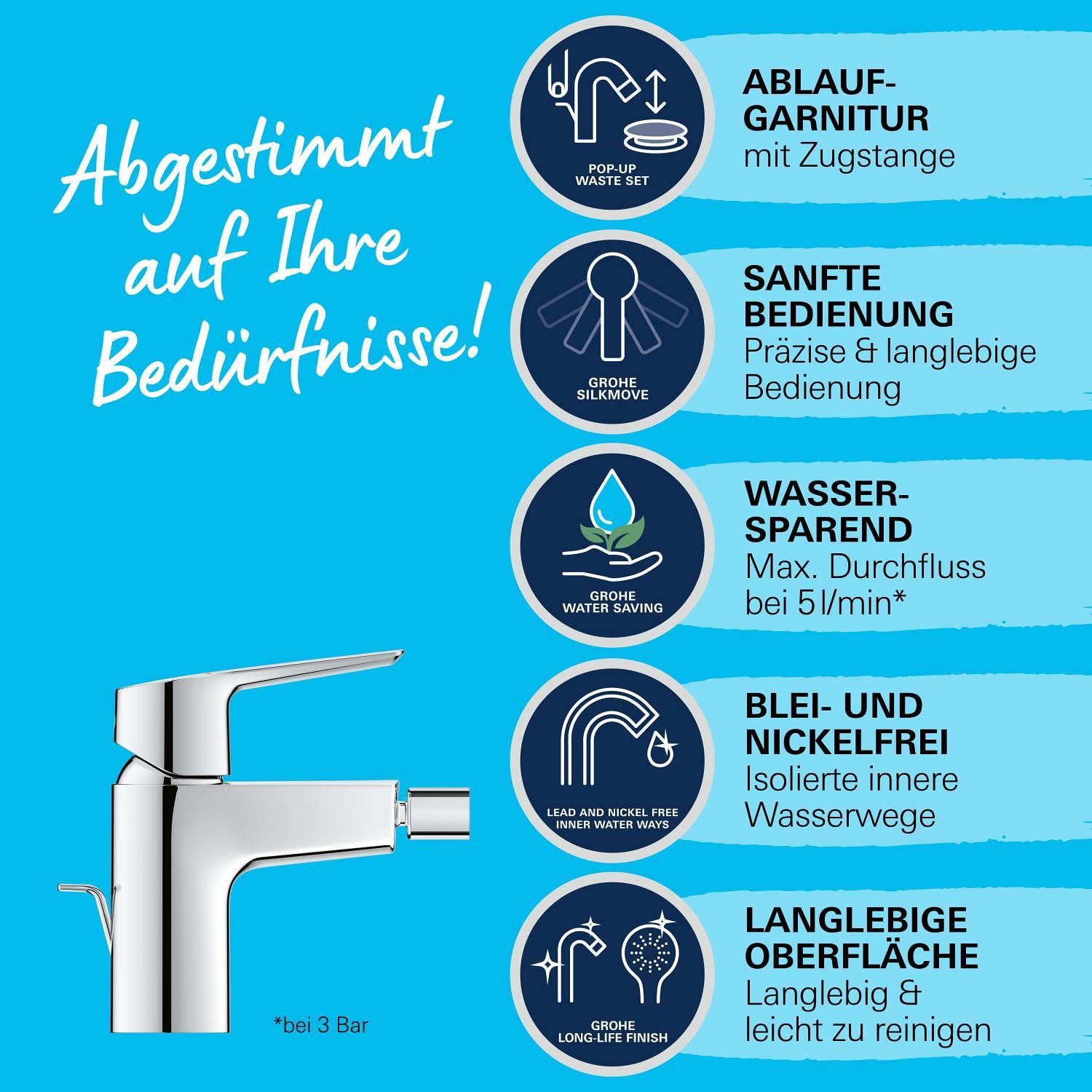 GROHE Start - Einhand-Bidetarmatur (wassersparend, langlebige Oberfläche, Einlochmontage), chrom, 32560002