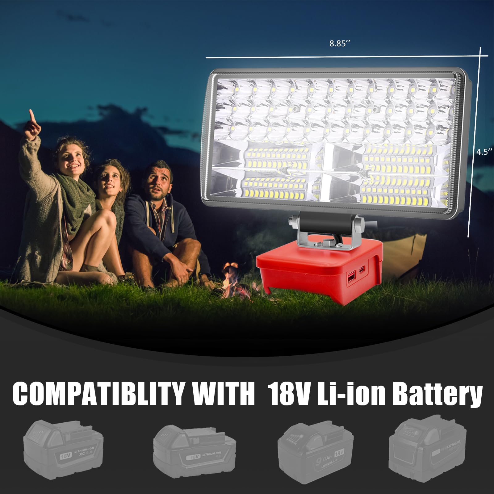 Luz Compatible con La Batería Milwaukee 18V/20V,Lámpara de Trabajo Led Sin Cuerda 60W 6000Lm Recargable Linterna con Protección de Baja Tensión Y Usb,Lámparas de Inundación Impulsadas Por Baterías Led