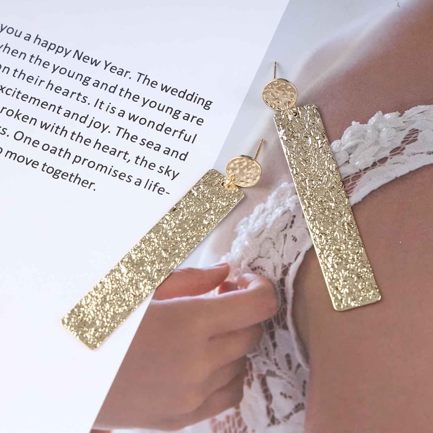 Andelaisi Boho Hammered Square Drop Earrings Gold Hammered Texture Square Dangle Earrings Long Square Studs Earrings Geometric Texture Coin Earrings Jewelry for Women - Image 6