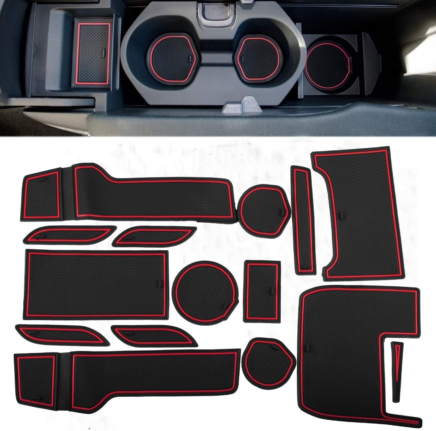 SENYAZON Cup Holder and Door Compartment Liner Accessories for 2016 2017 2018 2019 Honda Civic Door Mats Gate Slot Mat Cup Pads 15PCS (Red)